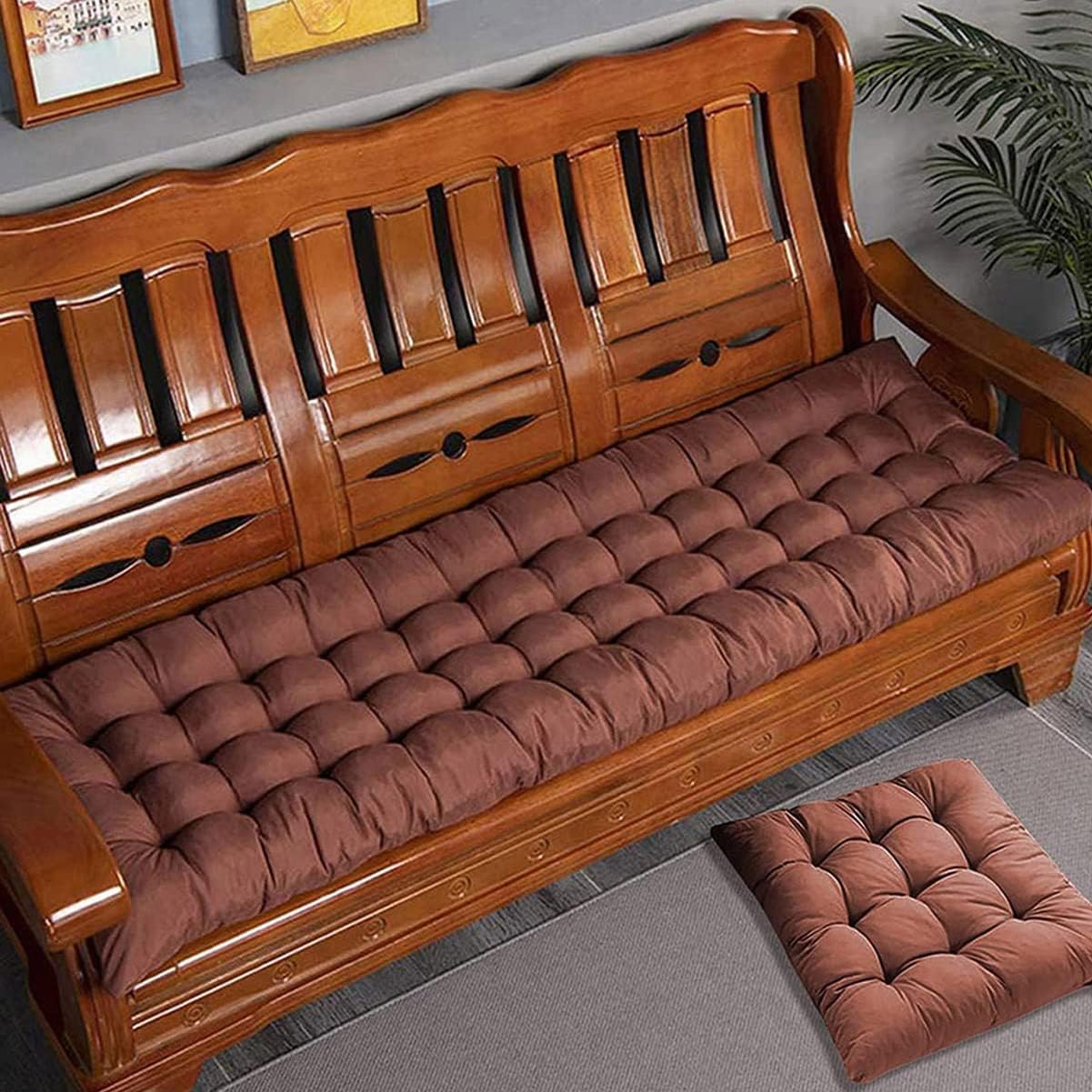 ソフトガーデンベンチクッションパッド 2 3人掛け 80cm ロングコットンベンチクッション 長椅子スイングソファ用 ブラウン