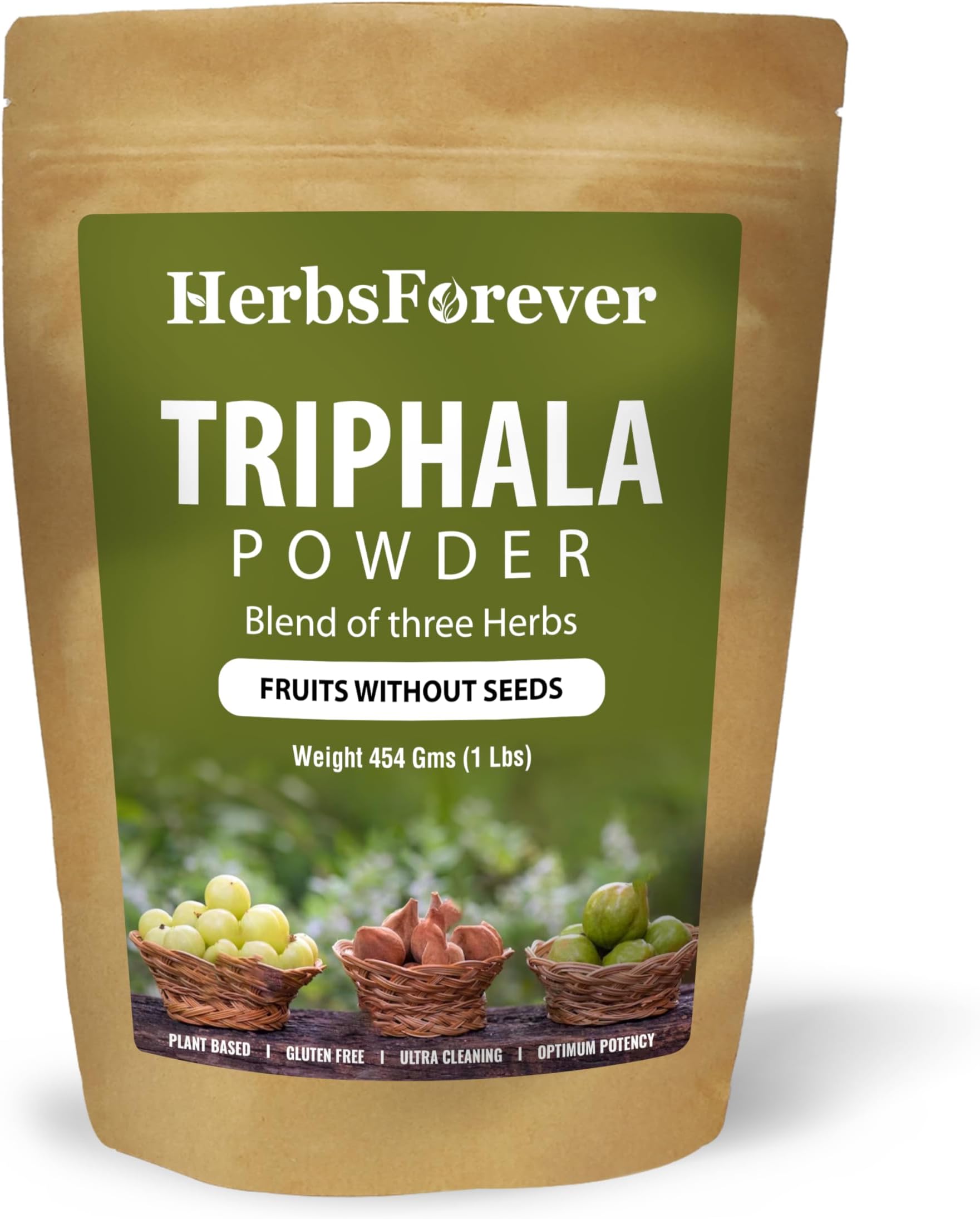 Herbsforever Triphala Churna Powder Traditional Ayurvedic Formulation Supports Detoxification and Rejuvenation Non GMO, Vegan 454 GMS