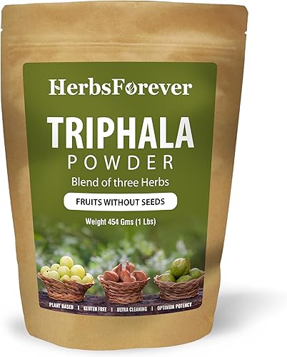 Triphala Churna Polvo – Formulación Ayurvédica Tradicional – Apoya la desintoxicación y el rejuvenecimiento – Sin OMG, orgánico, vegano – 454 GMS