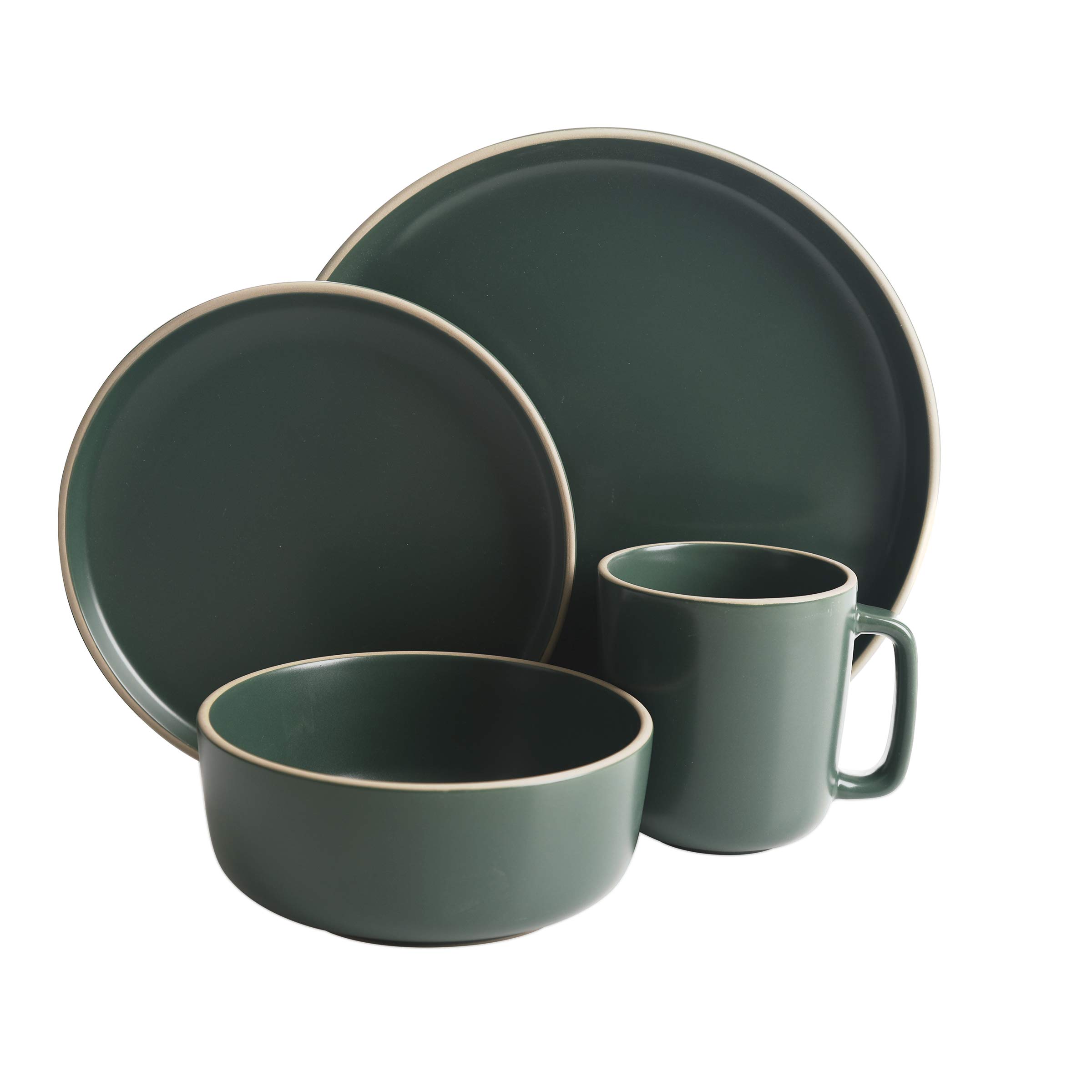 Gibson Home Zuma Service de table de cuisine rond 16 pièces pour 4 personnes en grès mat Vert