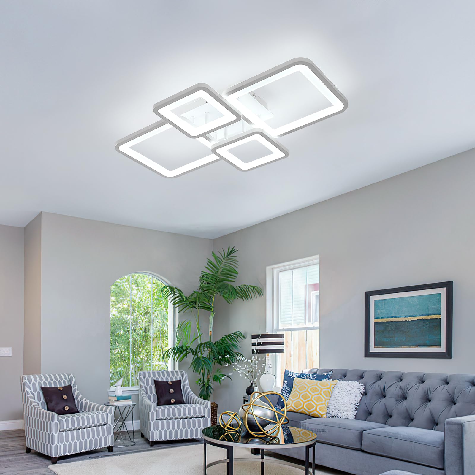 Plafoniera LED Soffitto 62CM, 56W 6300LM Lampada da Soffitto Rettangolo Design, Plafoniera Camera da Letto Bianco per Soggiorno Cucina Camera da Letto Sala da Pranzo, Bianco Freddo 6500K