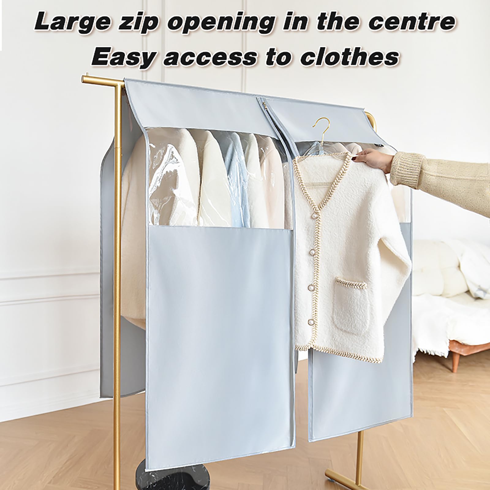 kleiderständer Abdeckung, Schutzhülle Kleiderständer, Staubdichter Anzugbezug Mit Durchgehendem Reißverschluss, Kleiderschrank-hängende Satin-kleiderhüllen, (Size:180×113cm/70.9×44.5in,Color:Weiß)
