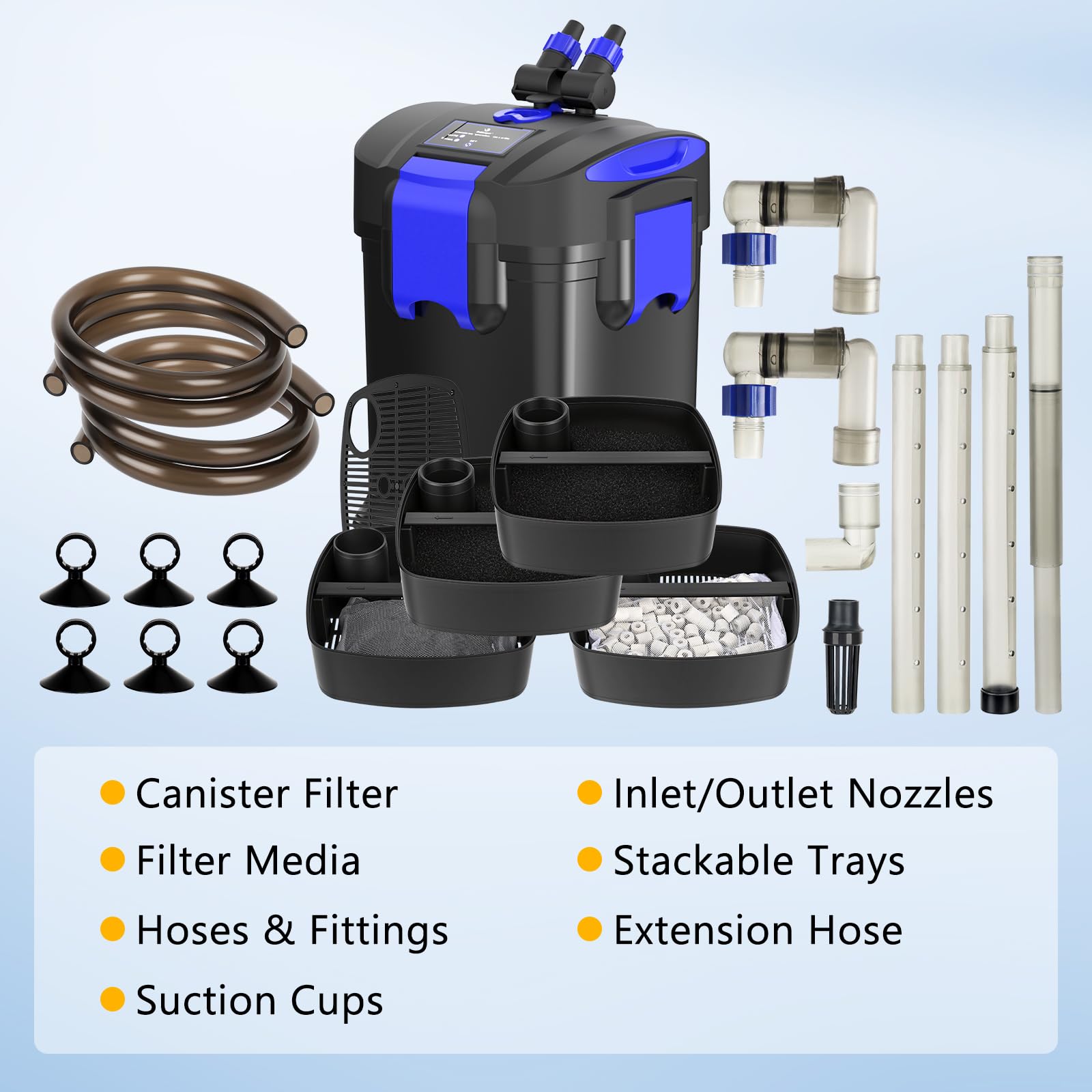 fishkeeper Filtri Canister, 581GPH Filtro Autoadescante Esterno Acquario | Filtrazione a 4 stadi da 45 W e filtro ultra silenzioso da 2200 l/h, fino a 110 galloni per serbatoi di acqua dolce e salata