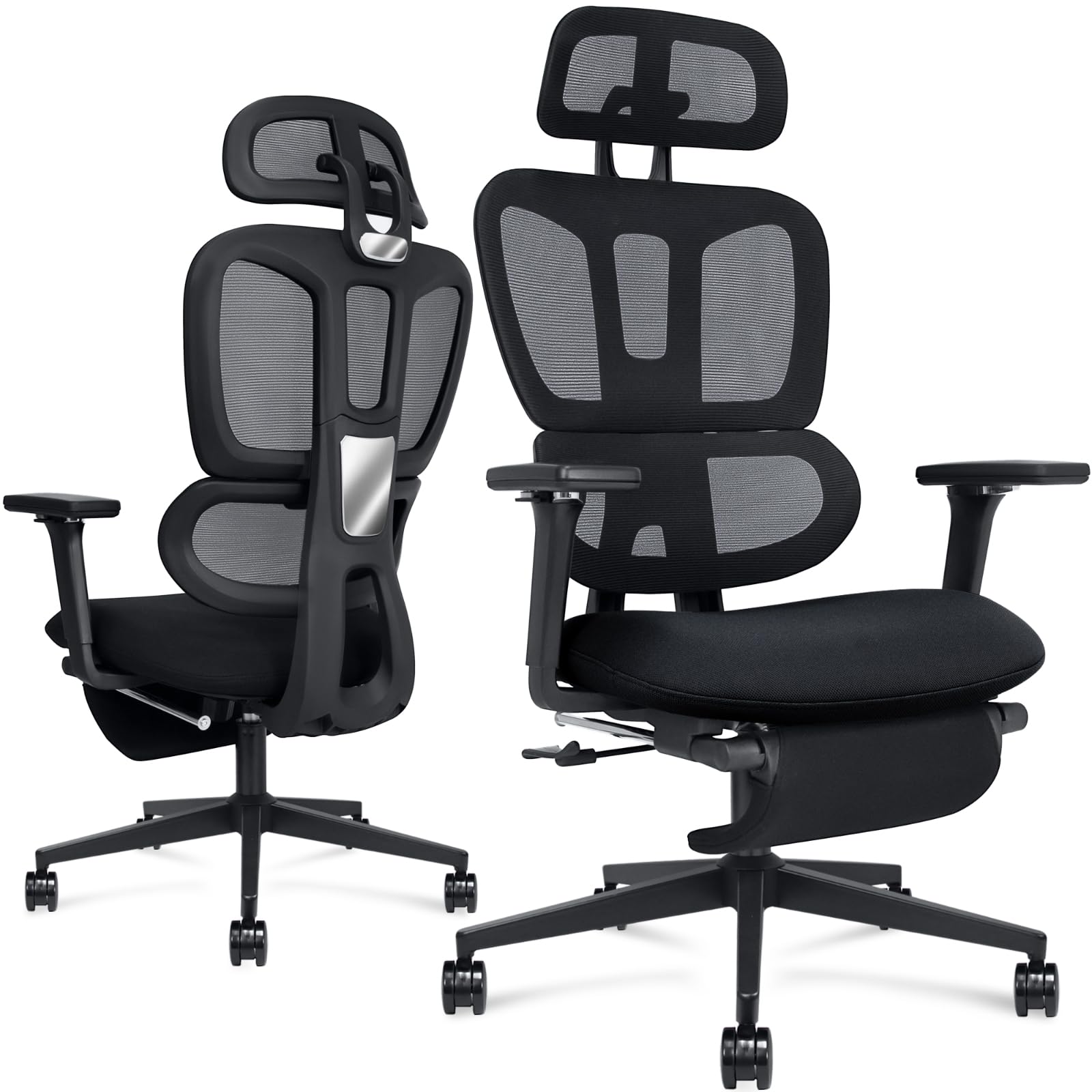 Ergonomic Mesh Office Chair with Retractable Footrest - High Back Computer Chair with Lumbar Support, Adjustable Armrests and Headrest - Adult
