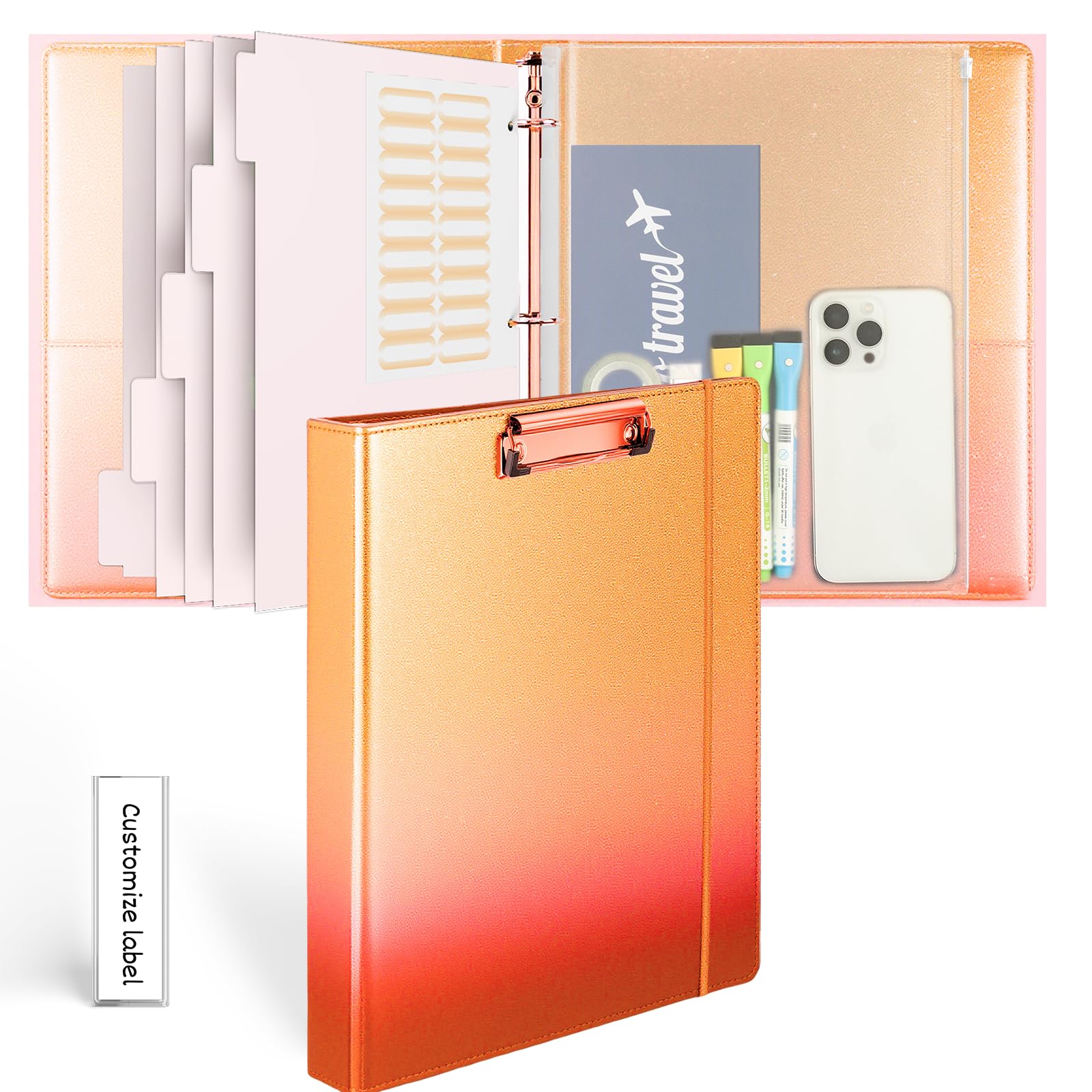 Photo 1 of ***MISSING PIECES -SELLING AS IS ****Etzul 3-Ring Binder 1-inch with Clipboard, Holographic Rose Gold Glitter Design,, File Bag and Spine Label - Perfect for Schools, Offices and Organizations