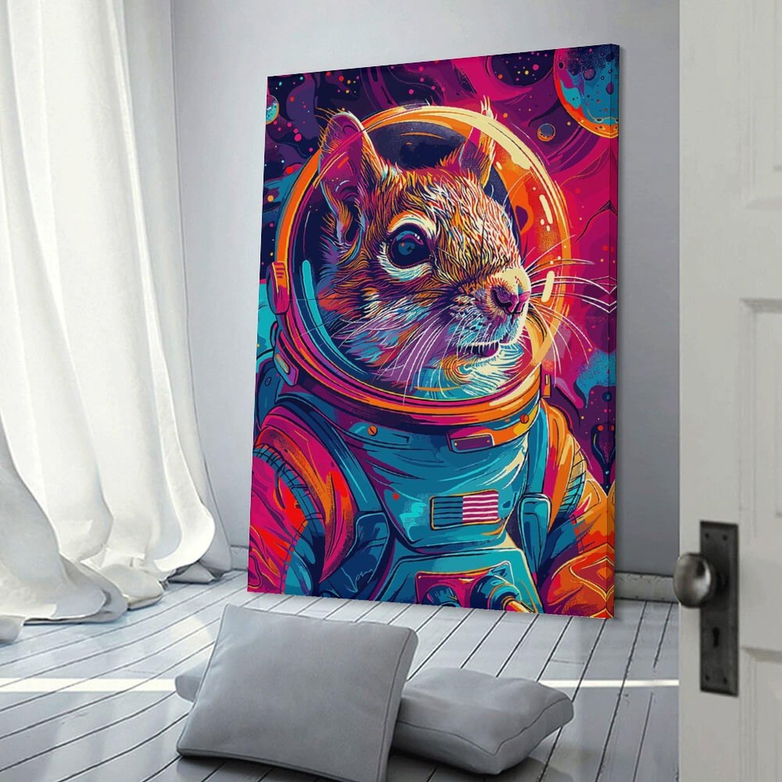 Junmoney Canvas Art Print Squirrel Astronaut Space, 08x12inch(20x30cm), for Gallery Wall Decor And Room Displays, Wall Decor Suited to Curated Displays
