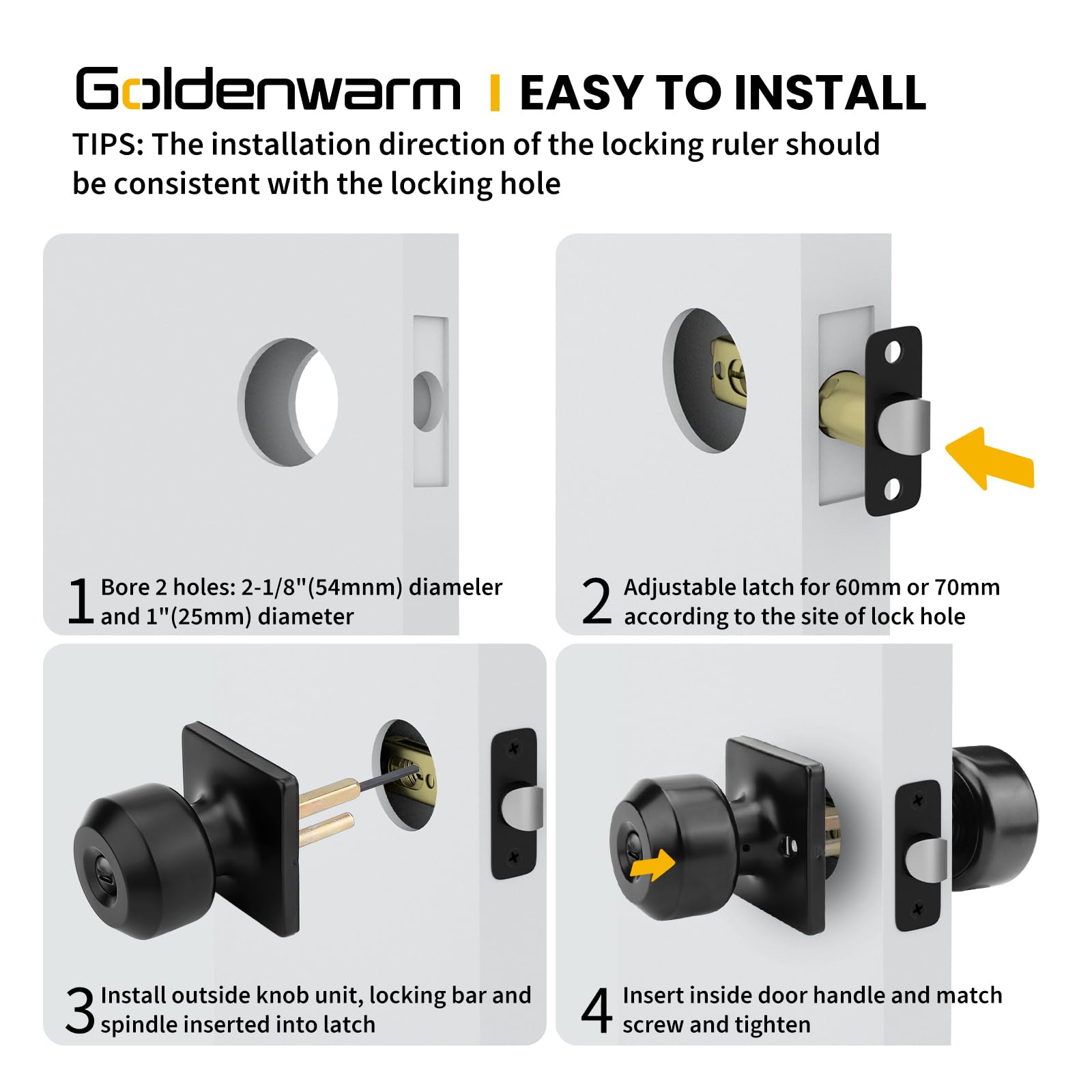 Goldenwarm Matte Black Privacy Door Knobs (3 Pack) -8