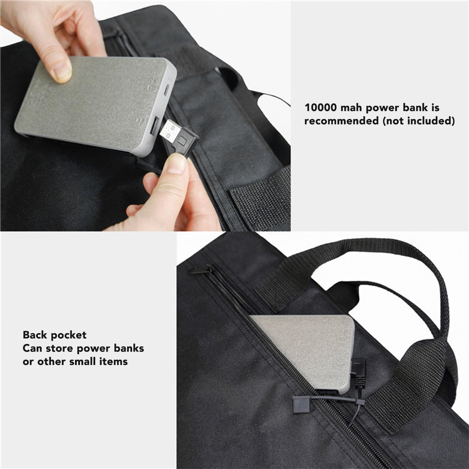 Cuscino Riscaldato Portatile e Pieghevole per Sedia, con Interruttore a 3 Temperature, Ricaricabile USB, per Ufficio, Casa, Stadio, Campeggio