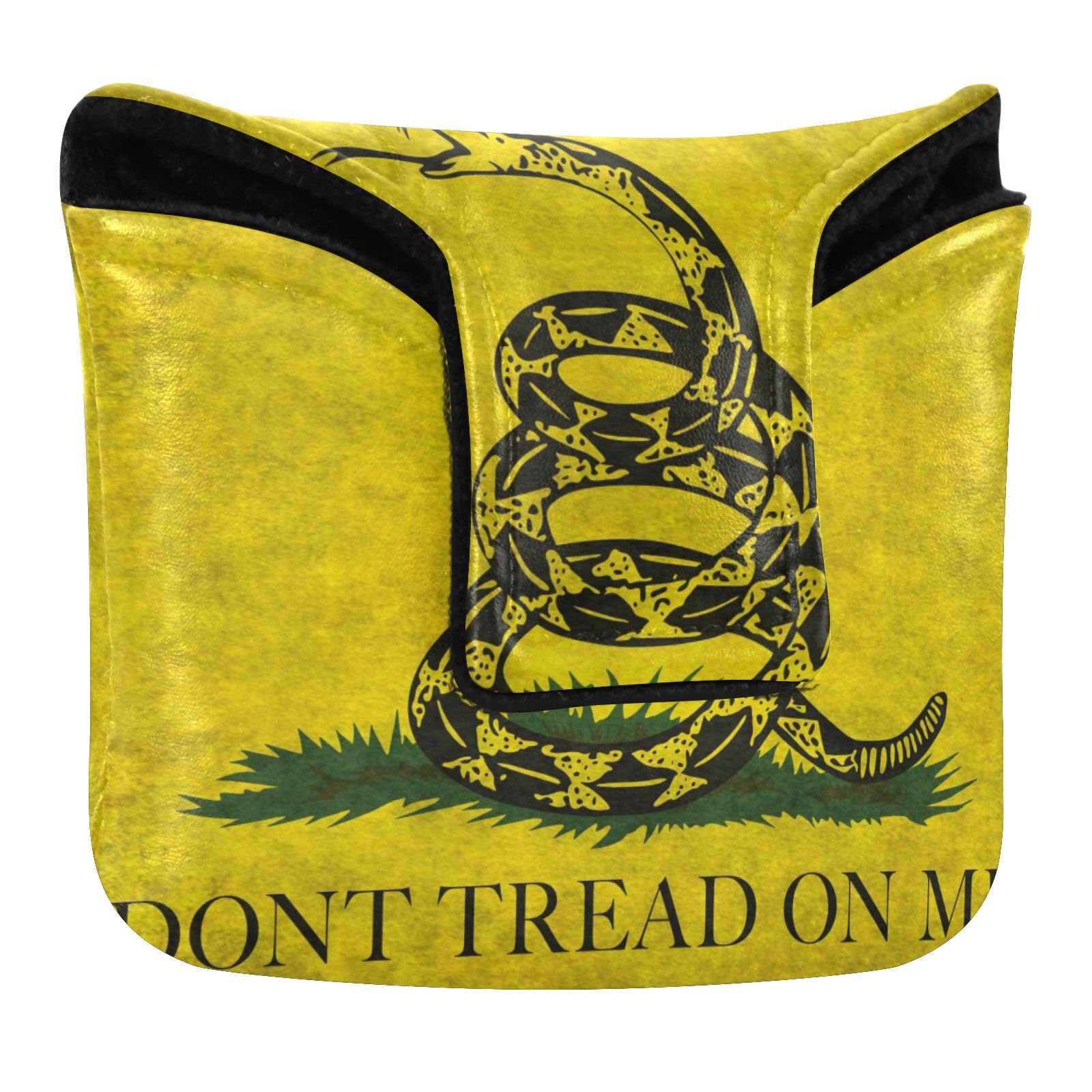 Yellow Snake Don't Tread on Me Flag Golf Club Covers Magnetic Closure Putter Headcover for Most Brand PU Leather