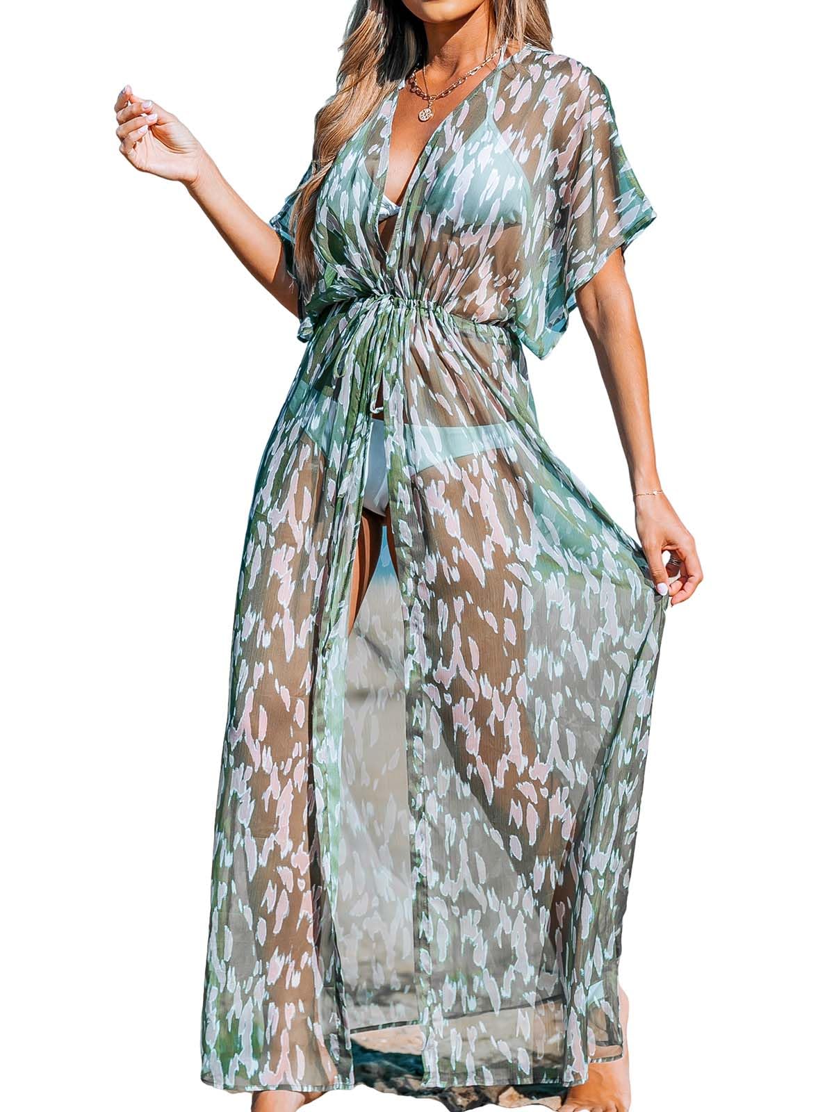CUPSHE Traje de baño suelto tipo kimono con estampado animal para mujer