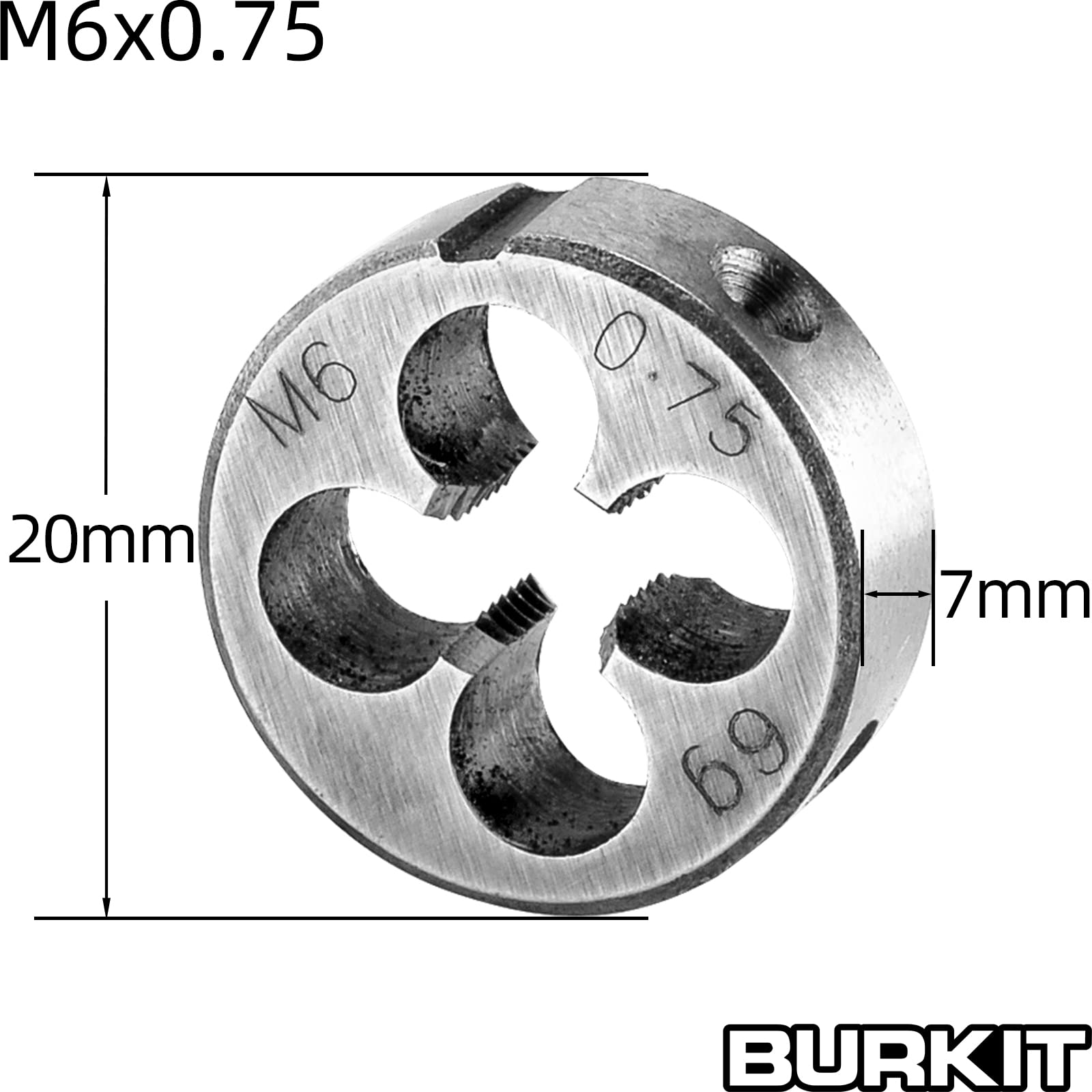 Burkit M6 X 0,75 Maschio e Die Set mano destra, M6 x 0,75 Filettatura Macchina Maschio e Fustella Rotonda