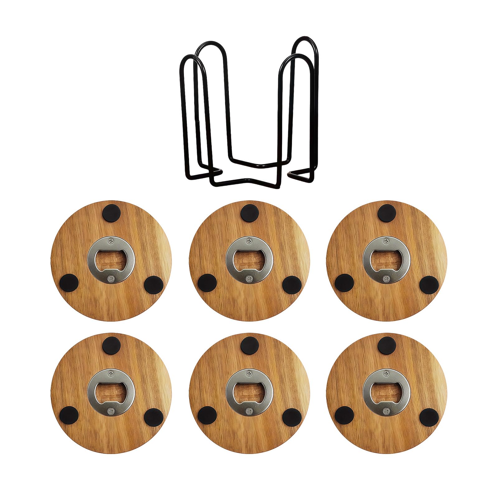 Wooden Beverage Coasters Incorporating Bottle Opening Mechanism Cup Mat for Kitchen Dining Room or Camping Wooden Ride