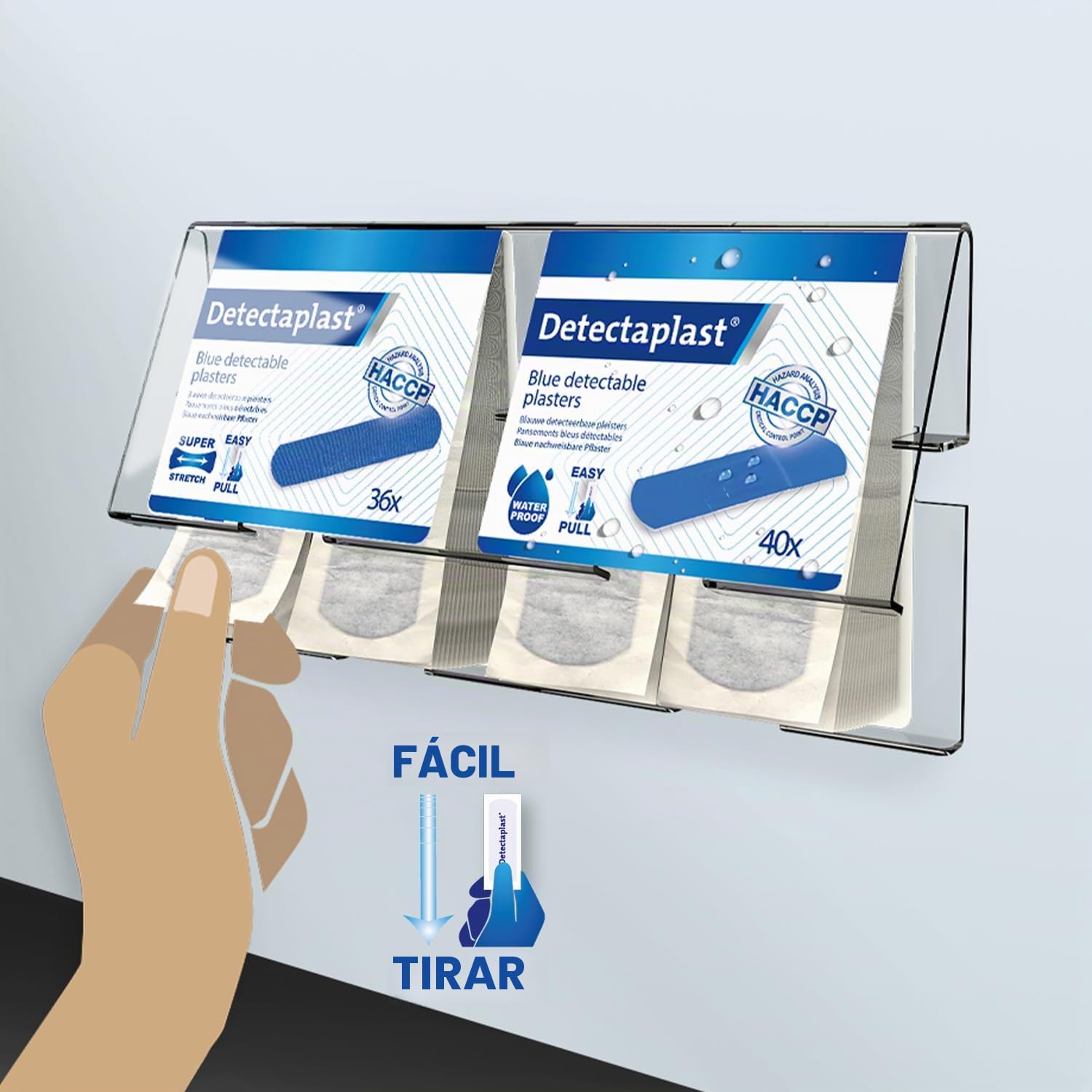 Detectaplast Juego de Recambio para Dispensador de Tiritas, 180 Tiritas Azules Elásticas para la Restauración, Kit de 5 x 36 Apósitos Detectables
