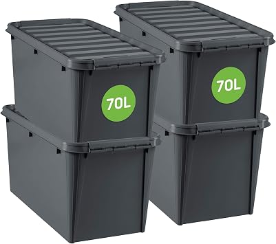 SmartStore - Recycled 70 L - Set of 4 Storage Boxes - 100% Recycled Plastic - Grey - 72 x 40 x 38 cm - 70 L