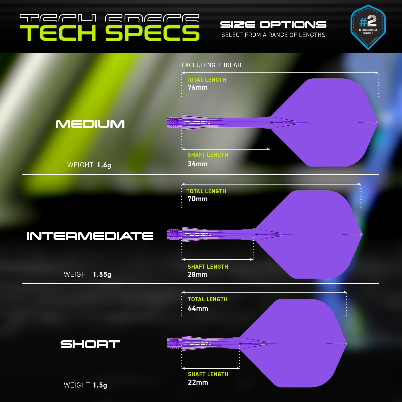WINMAU Darts - Fusion Système intégré de vol et d'arbre - No.2 Forme et Design - Disponible en Court, intermédiaire et Moyen - Disponible dans Une variété de Couleurs - 3