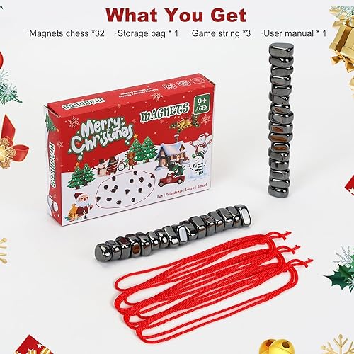 Miniatura 5 de Juego de ajedrez magnético, 32 piedras con 3 cuerdas, educativo, portátil, para niños y adultos, fiesta de diversión familiar, Navidad