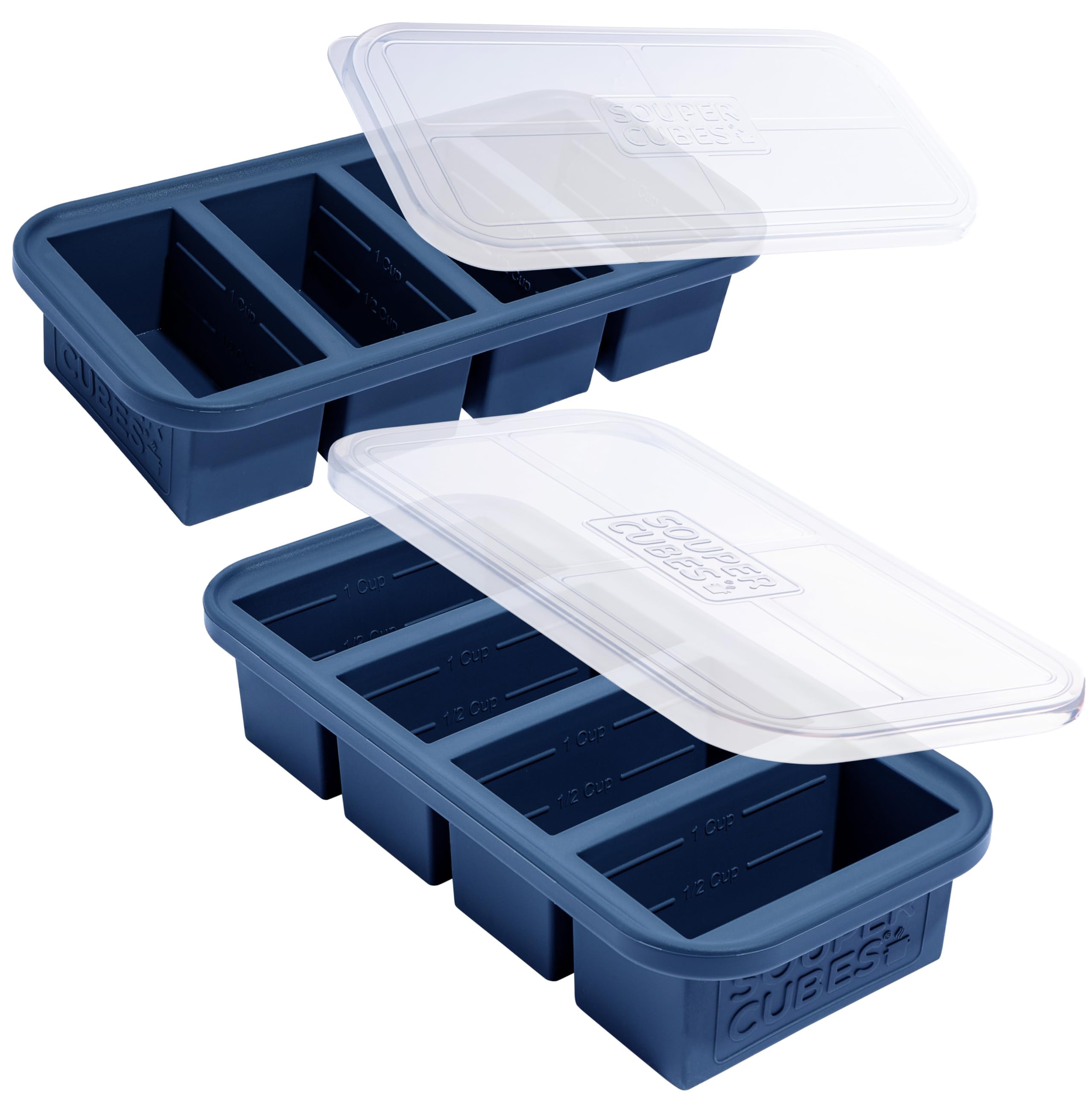 Souper Cubes Silicone Freezer Molds with Lid, Soup Cube, Freezer with Lid, Perfect for Freezing Broth, Rice, Individual Servings, Meal Prep and More, Blueberry, Pack of 2