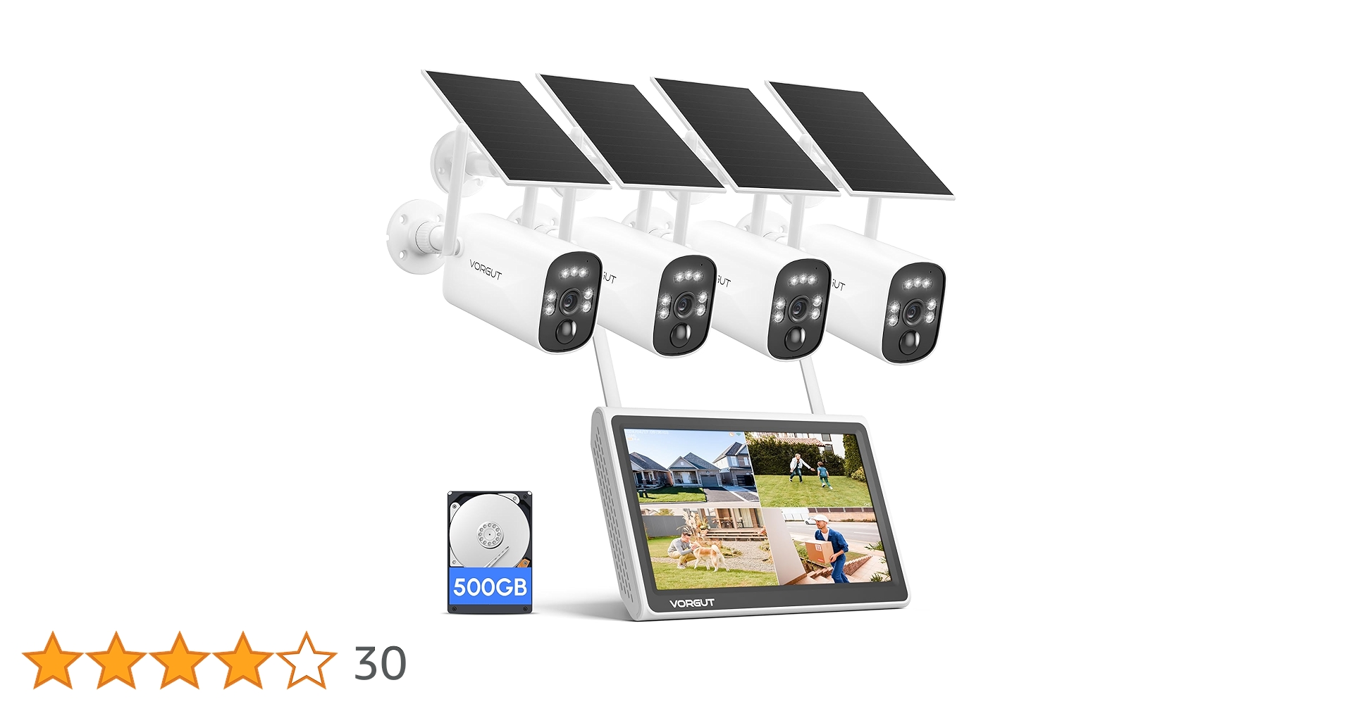 Amazon.co.jp: VORGUT 防犯カメラ 屋外 ソーラー 4台 モニター付き 2.4
