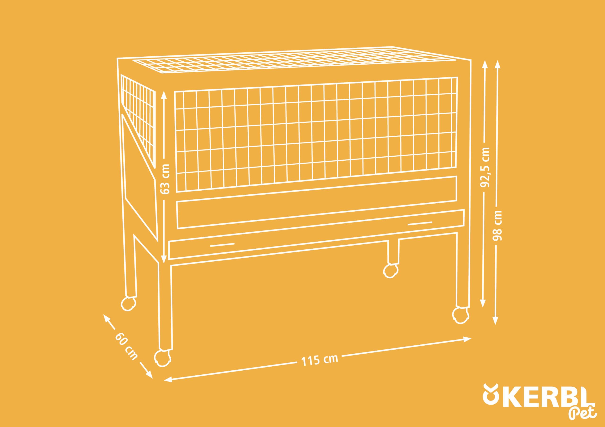 Kerbl Pet Cage pour Petits Animaux Indoor Deluxe, Cage pour rongeurs, clapier, 115 x 60 x 92,5 cm, Bois, Grillage métallique, Lapins, cochons d'Inde, Hamsters, avec Maison en Bois