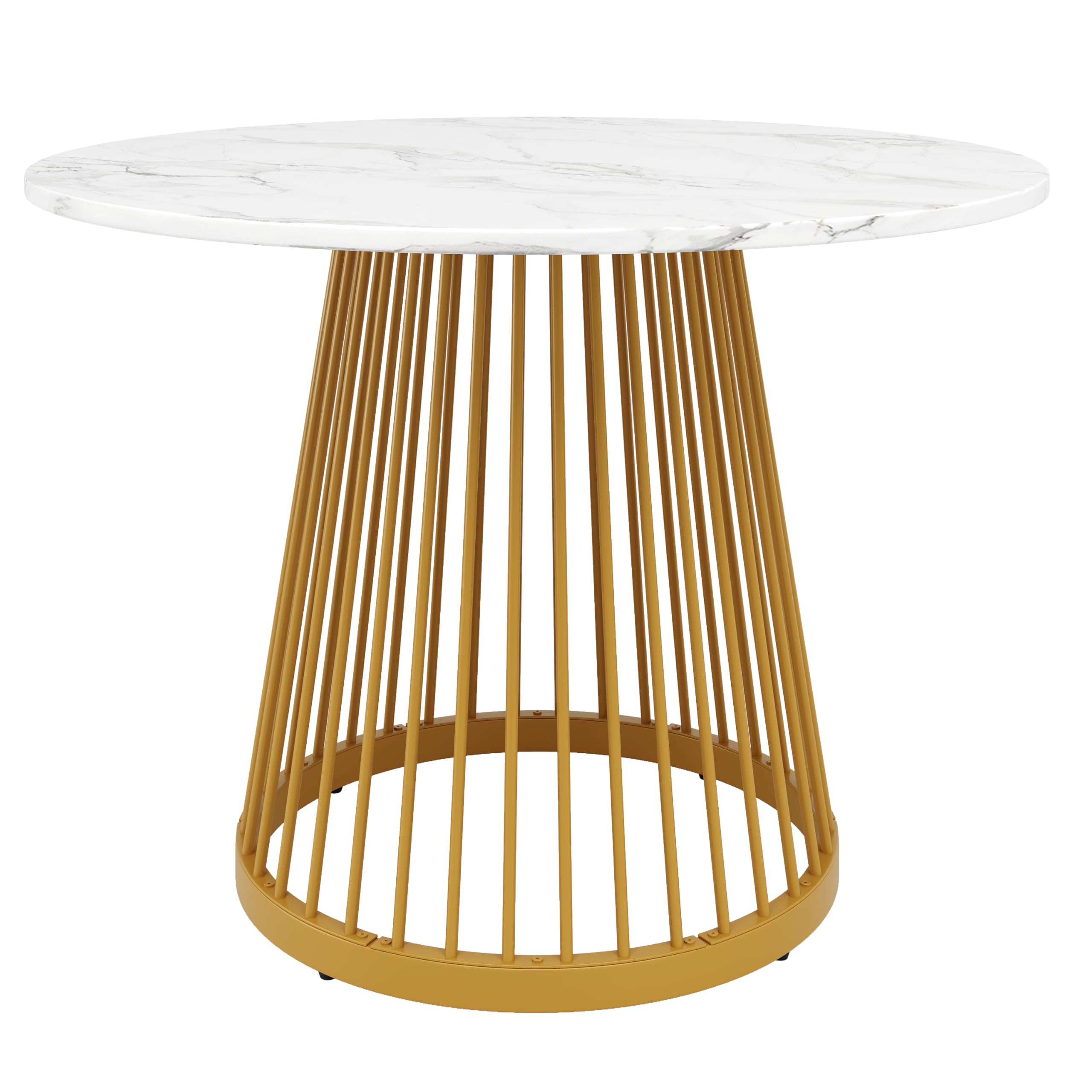 Merax Runder Esstisch Klein Tisch 80cm, Moderner Küchentisch Esszimmertisch für 4 Personen, MDF-Tischplatte mit Marmormuster, Stabiles Zylindrischer Sockel, für Küche, Wohnzimmer, Esszimmer, Gold