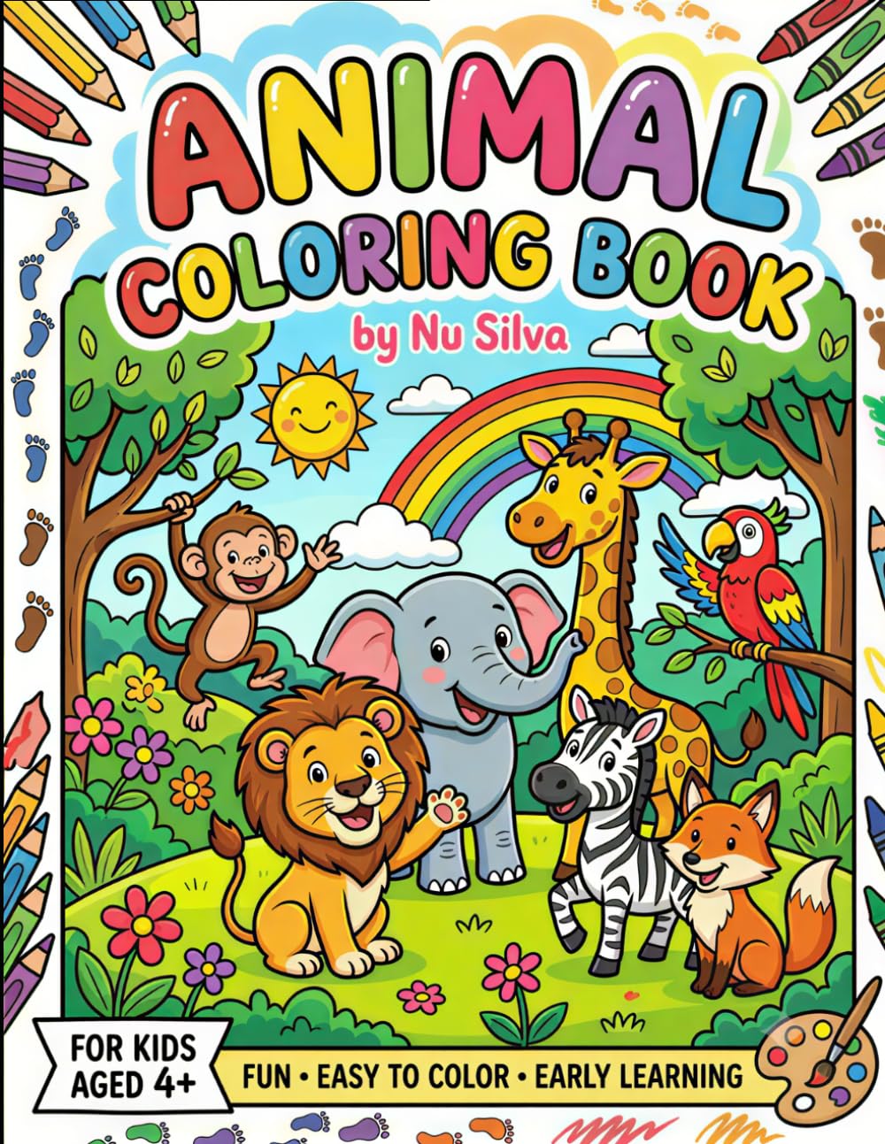 Animal Coloring Book for Kids Ages 4+: Cute and Easy Animal Coloring Pages for Toddlers, Preschoolers, and Young Children