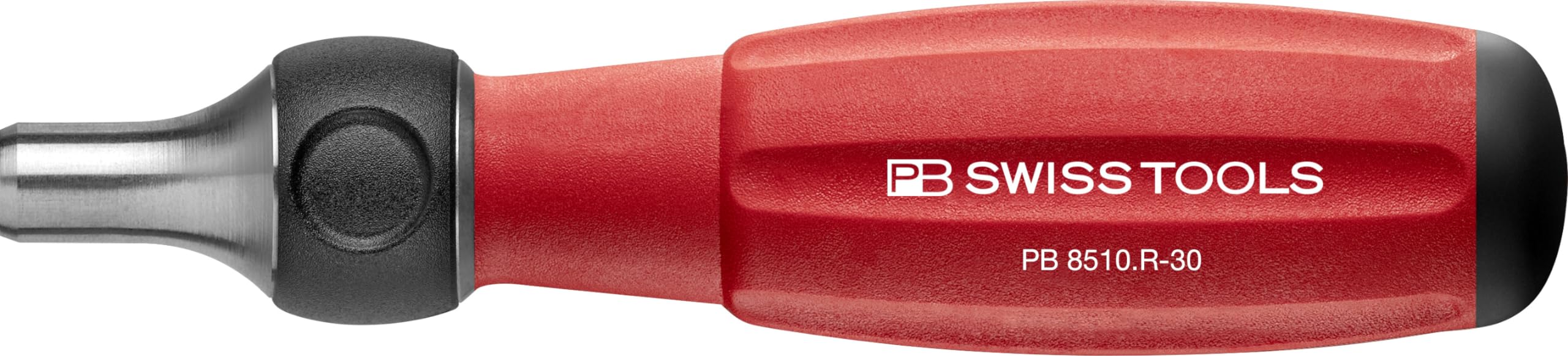 PB Swiss Tools Wkrętak z grzechotką PB 8510.R30 | 100% wyprodukowany w Szwajcarii | magnetyczny uchwyt do bitów C6, lewo/prawostronny/stały, długość ostrza 30 mm