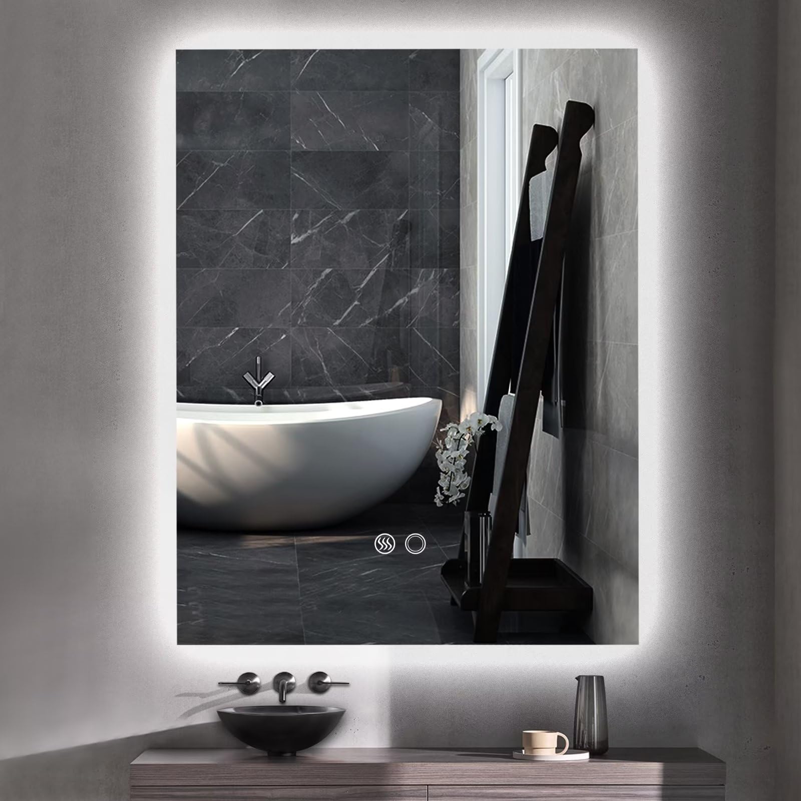 Moonee 28 x 36 Inch LED Backlit Mirror Bathroom,3 Colors LED Mirror for Bathroom,Dimmable Anti Fog Bathroom Mirror with Led Lights for Bathroom Decor(Horizontal/Vertical)