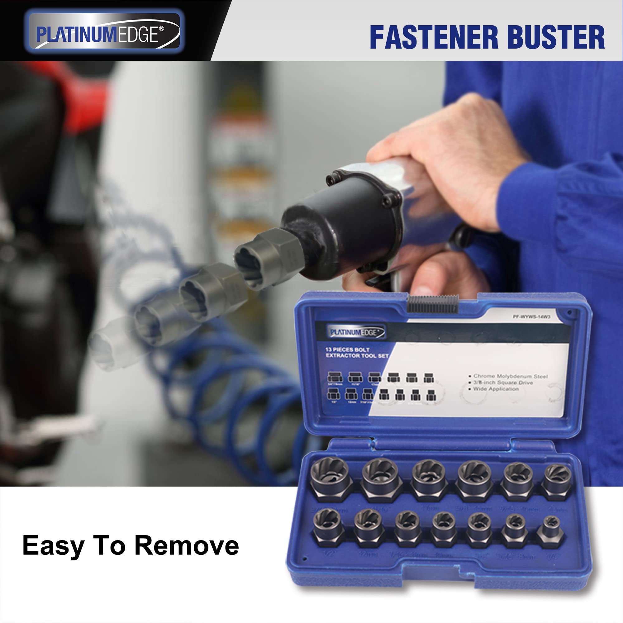 Impact Bolt & Nut Remover Set, 13 Pieces Bolt Extractor Tool Set with