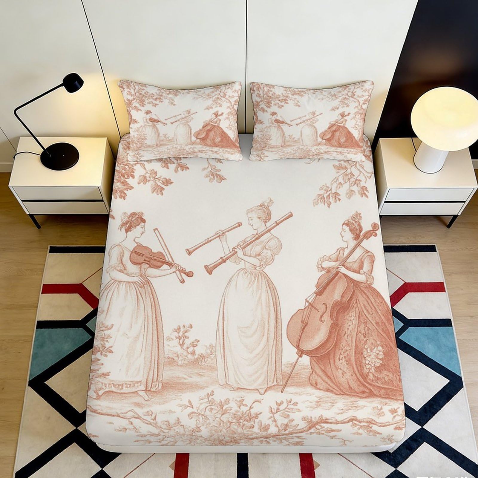 Kzqnxhjprl Style-10 3D Printed Vintage Classical Art Fitted Sheet Microfiber Soft Baroque Figures Bed Cover Bedroom Decor 90X200x25cm