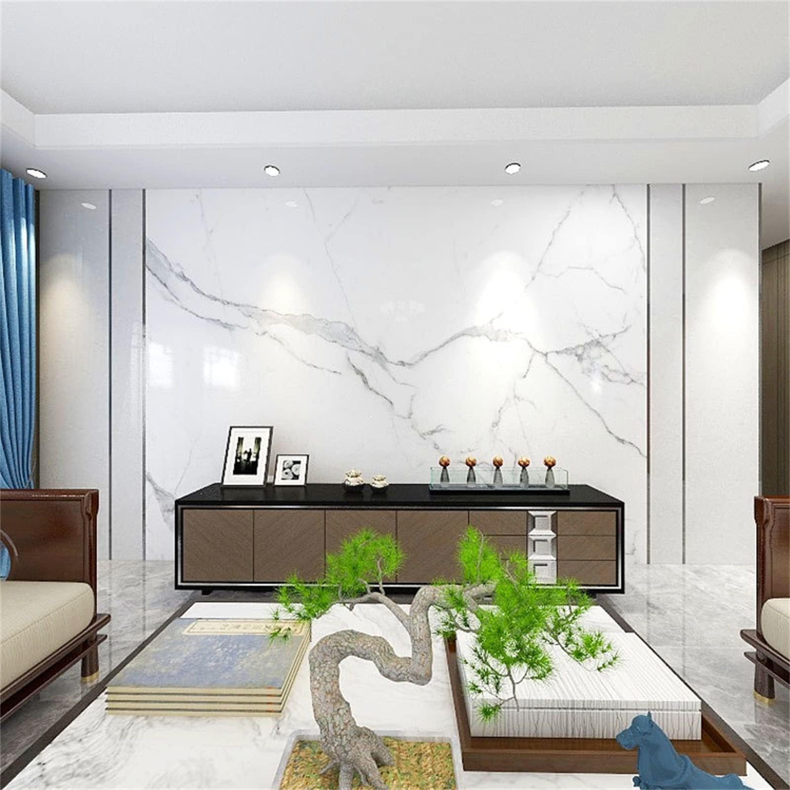 ELGADO Classic White Stickers Wall Mural, Marble Photos Removable Wall Mural Self-Adhesive Wallpaper 3D Mural,for Children's Room Dining Bedroom