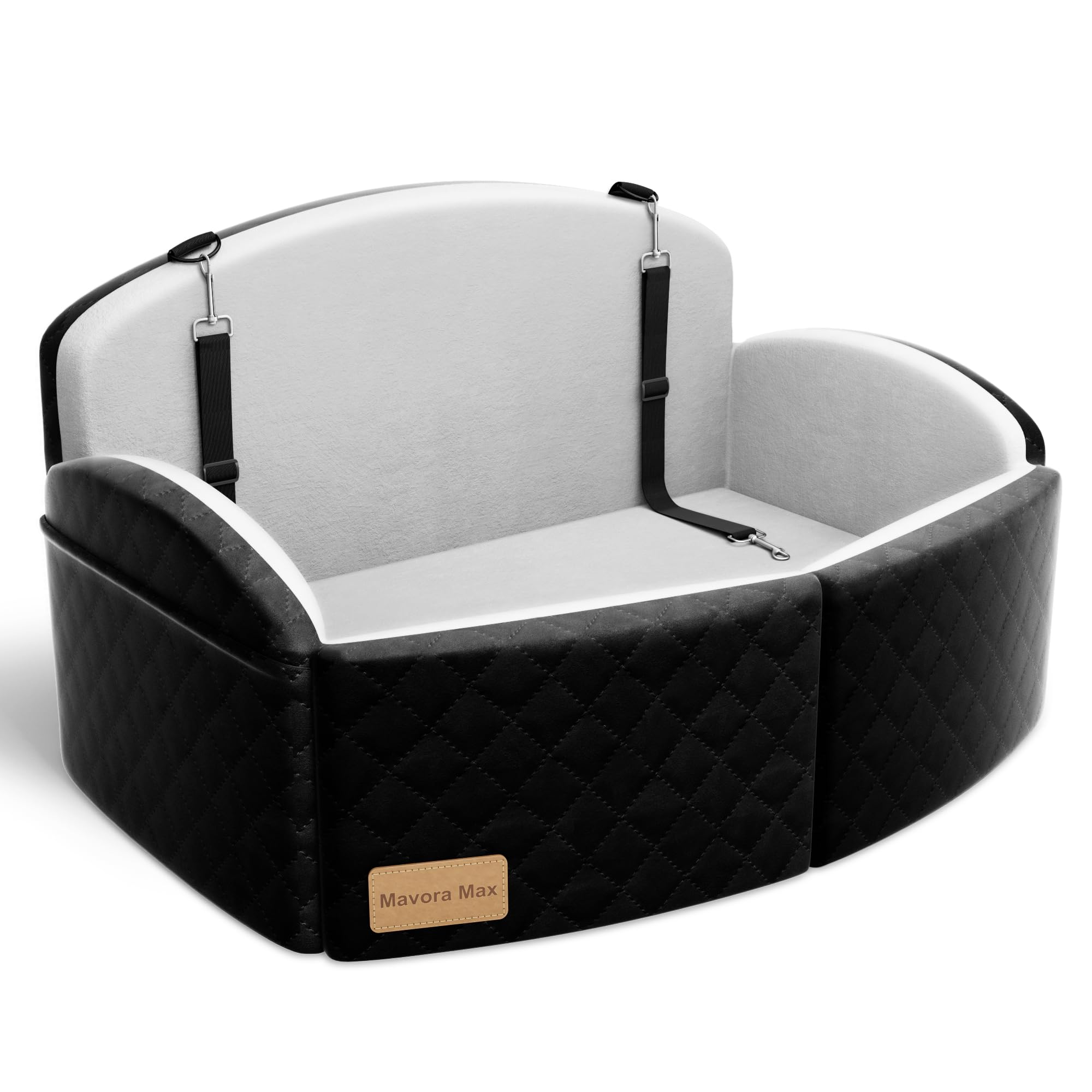 Dog Car Seat for Medium/Large Dogs, Memory Foam Dog Booster Seat with Thick Cushion up to 55 lbs or 2 Small Dogs, Travel Pet Car Seat with Detachable Washable Cover, 2 Safety Leashes (Black/Grey)