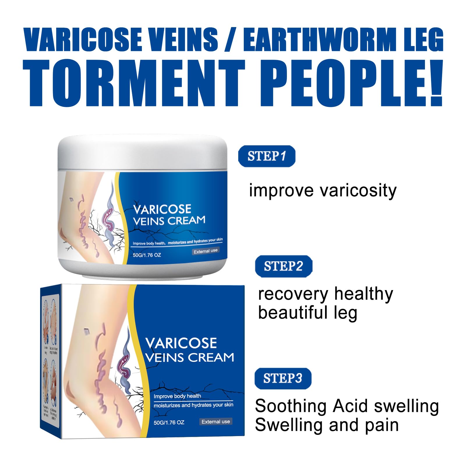 Varicose Veins Cream, Beinpflegebalsam – Creme Gegen Besenreiser, Krampfadern und Besenreiser Entfernen, Natürliche Beinpflege, Verbessert Durchblutung, Pflegt und Beruhigt Müde Beine