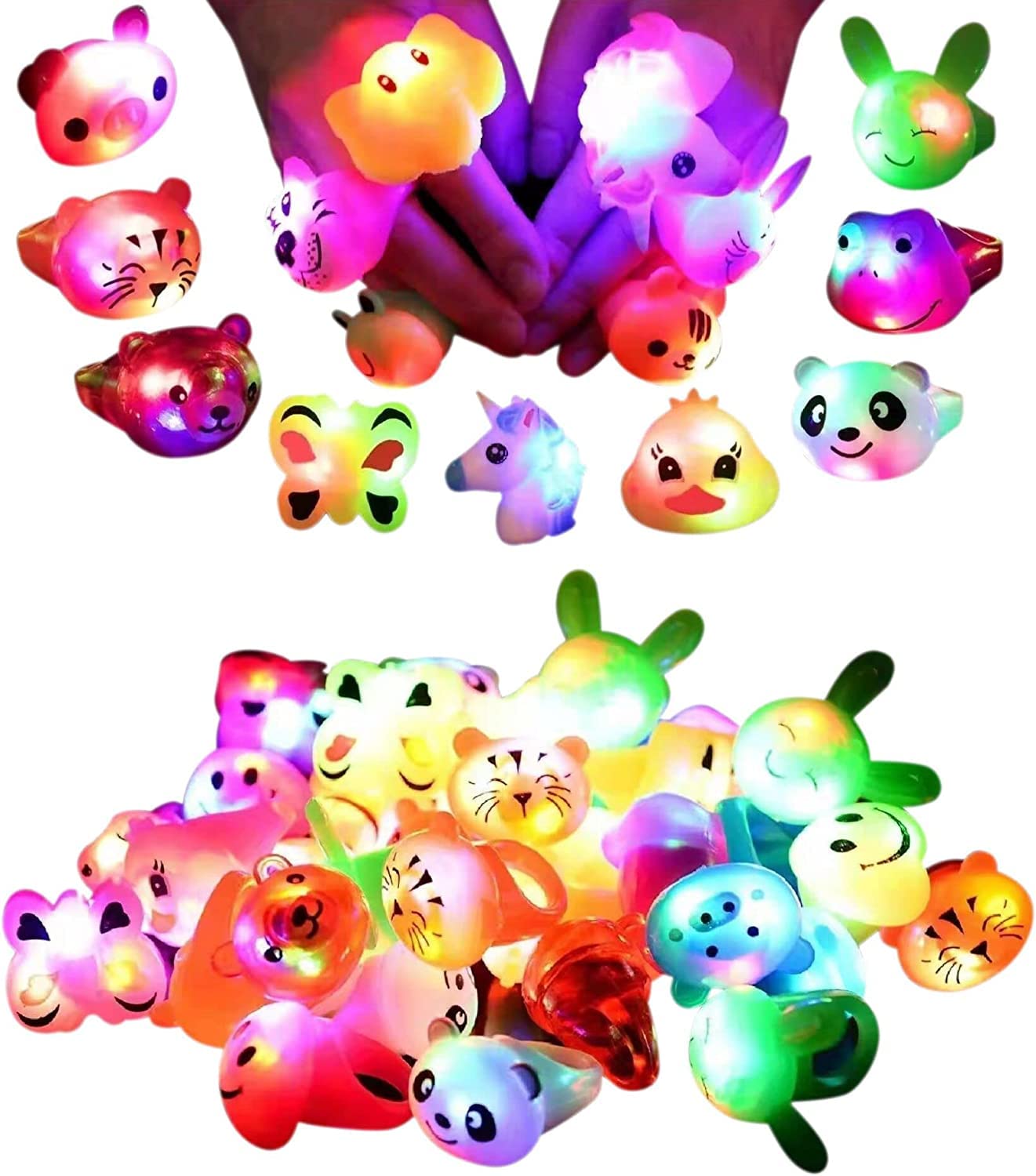 Azonee 24 Pack LED Light Up Bumpy Rings Party Favors For Kids Prizes Box Toys For Birthday Classroom Rewards Treasure Box Prizes Toys Glow Party Supplies Random Color