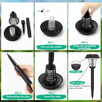 Solar Bug Zapper Outdoor, Rechargeable Mosquito Fly Zapper Lamp Repellent Outdoor Waterproof LED, Solar Powered Mosquito Killer Lamp for Indoor & Outdoor (2 Pack)