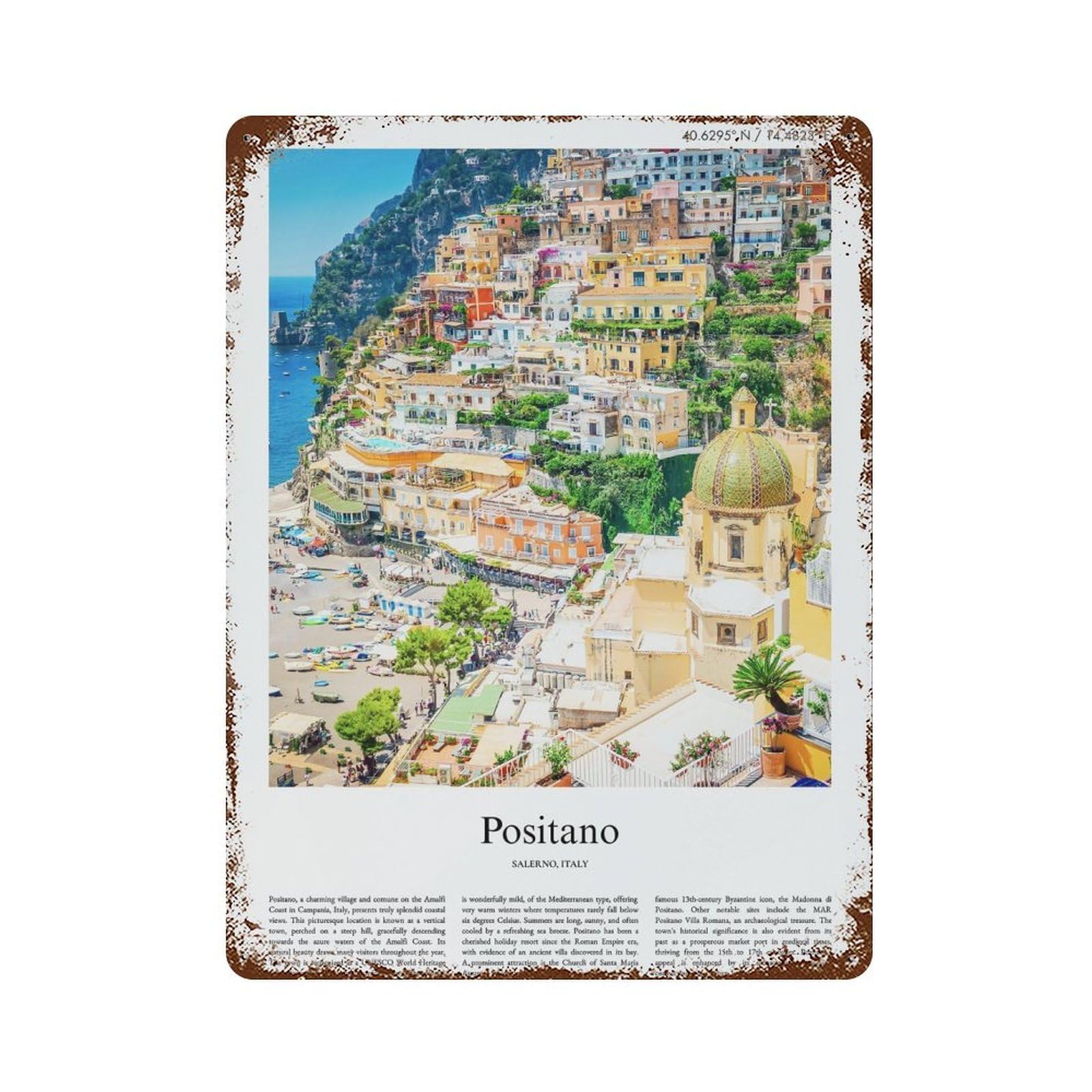 xiaoxiaoshen Positano Salerno, Italy City Scenery Wall Decor Art Metal Tin Poster Modern Home Decor Art Home Bar Shop Decorations Vintage Sign 40x30cm