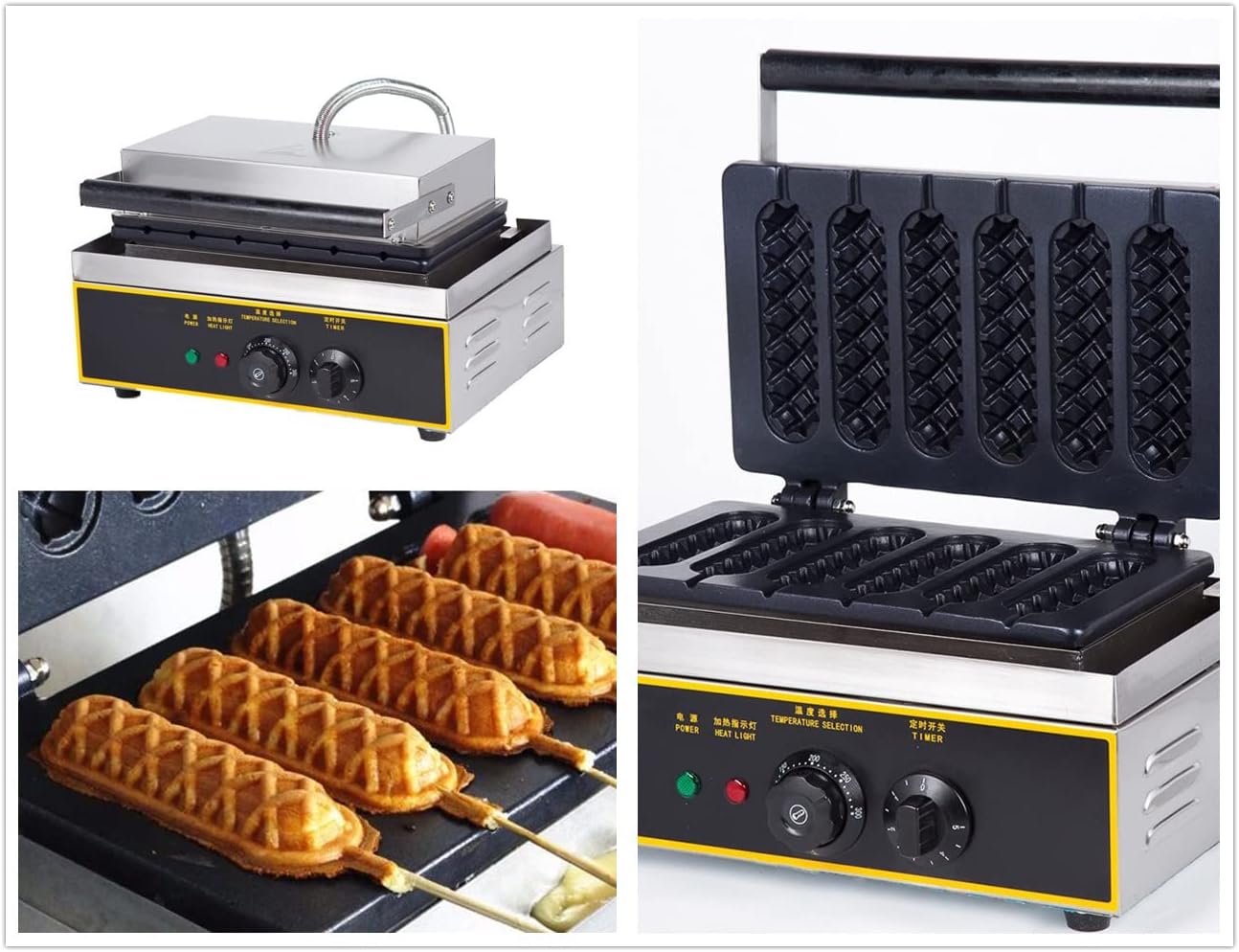 Commercial Hot Dog Waffle Maker, 110V Electric Non Stick French Muffin Stick Machine, 6 Grid Stainless Steel Heating Baking Corn Dog Machine Sausage Machine for Waffle Crispy Hot Dogs