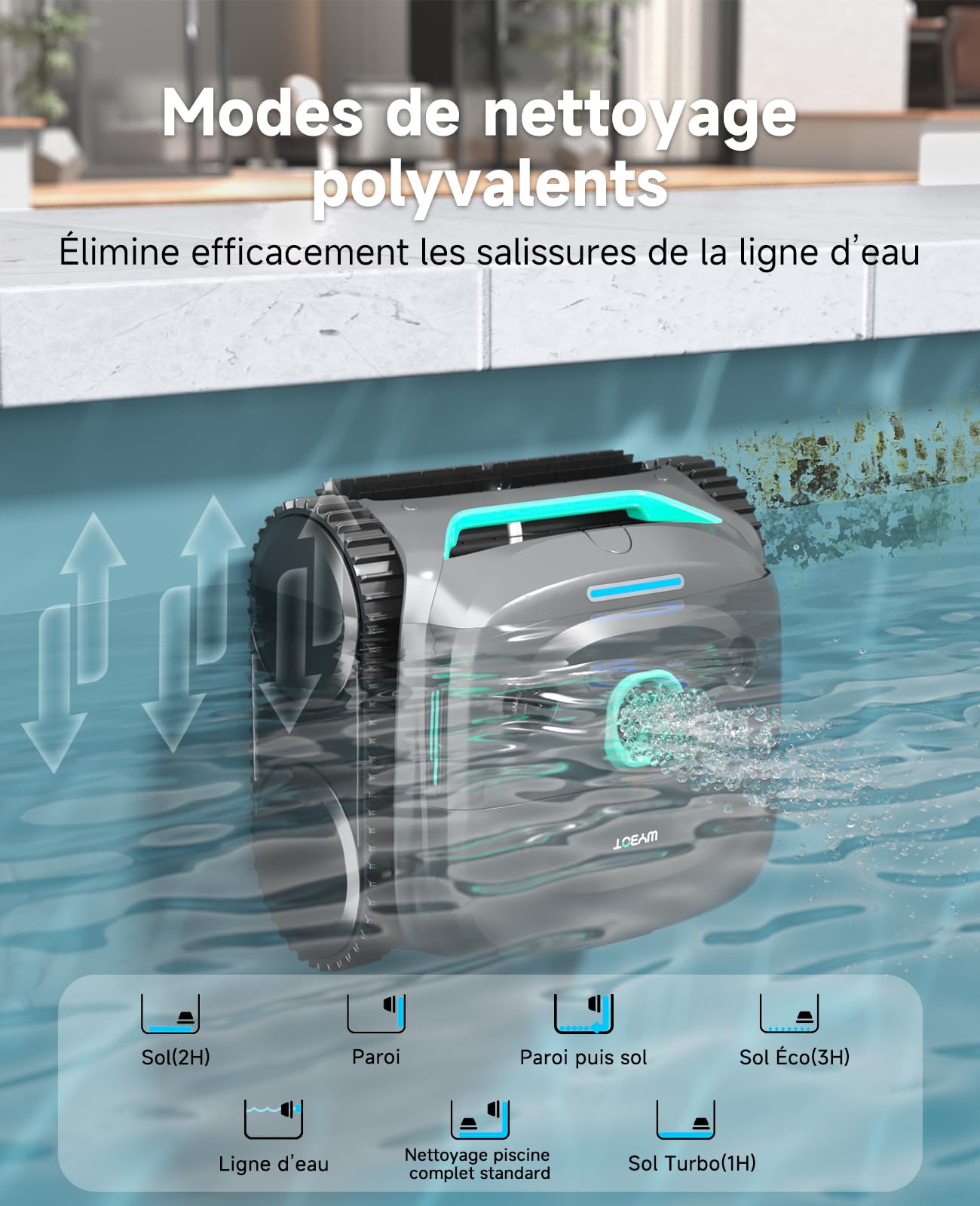 WYBOT C2 Robot Piscine sans Fil pour Piscines Enterrées 150㎡, Double Filtration, 3 Moteurs, Aspiration Puissante, Nettoyage Parois & Ligne d'eau, 180 Min, App(Vert Brume-Vert)