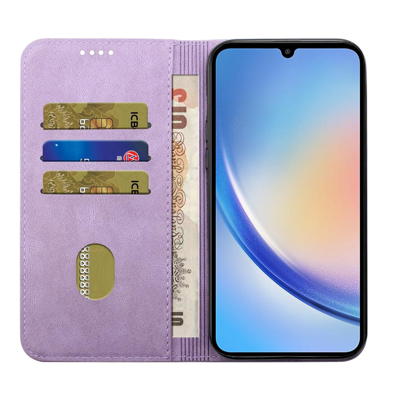 Etui na telefon komórkowy Samsung Galaxy A35 ze skóry PU, portfel, etui ochronne Samsung Galaxy A35, etui z funkcją stojaka, magnetyczne, z klapką, fioletowe