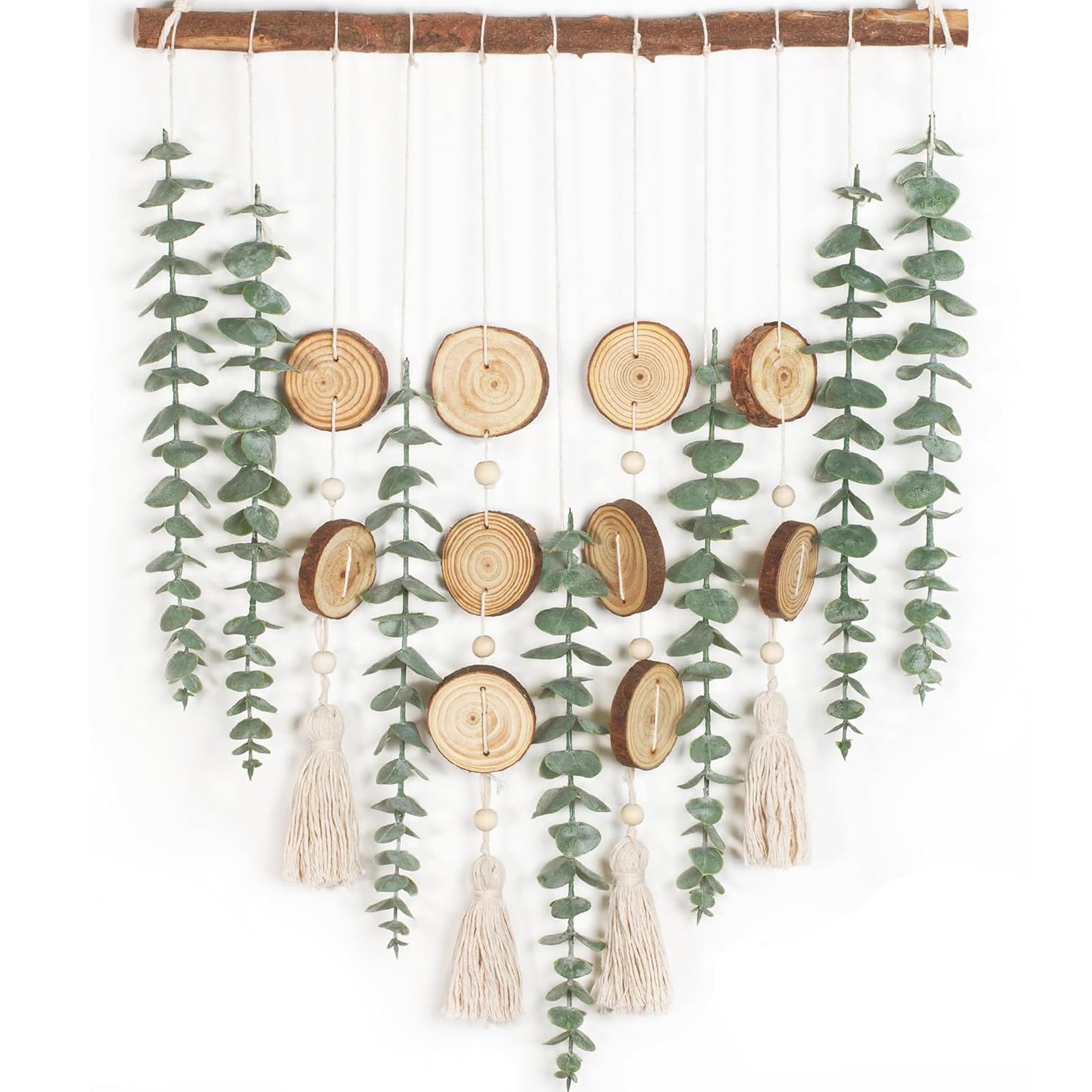 U-HOOME Artificial Eucalyptus Wall Decor - 15.7'' Fake Eucalyptus Greenery Leaves Stems Wall Hanging Plants with Wooden Stick Boho Rustic Farmhouse Decor for Bathroom Bedroom Office Living Room