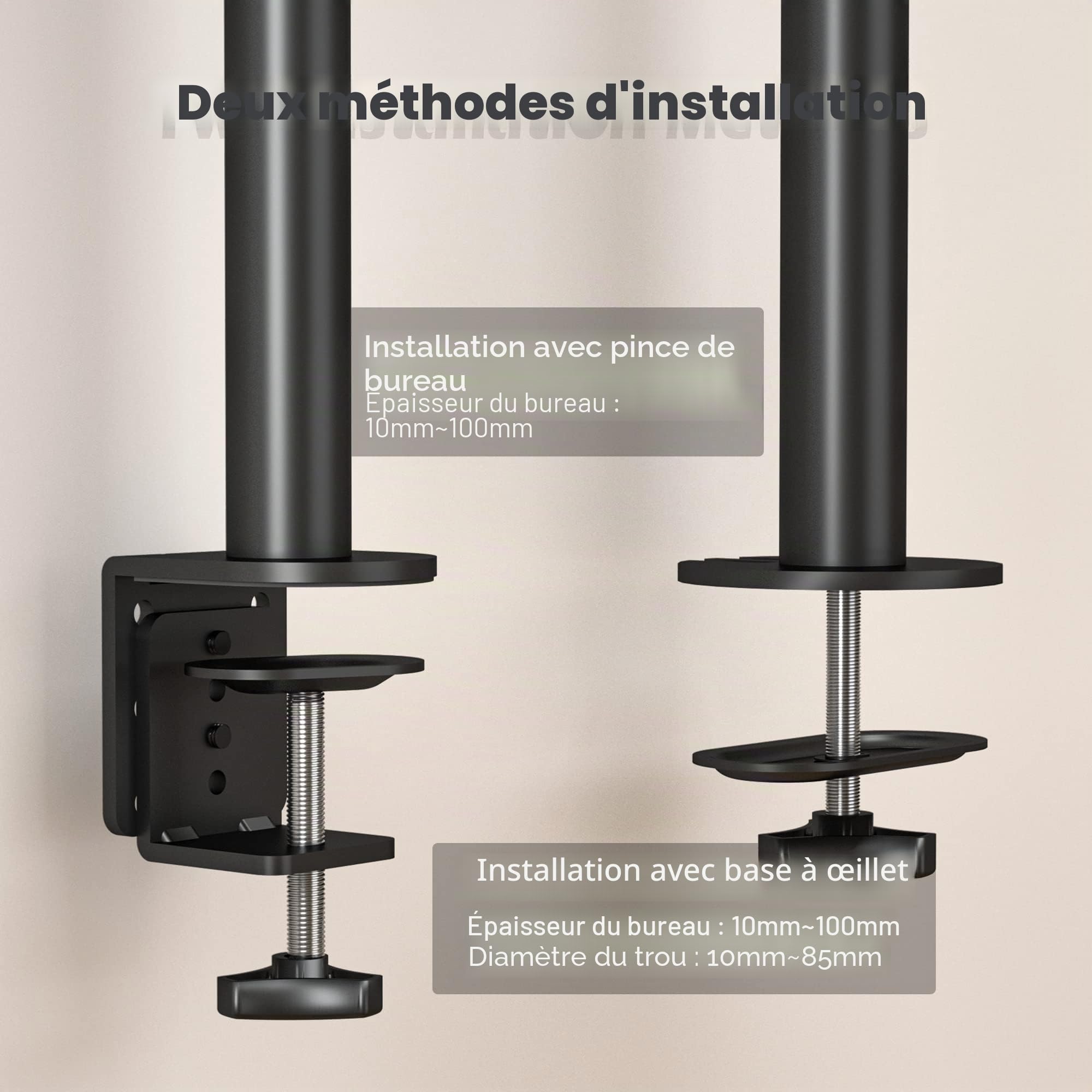 BONTEC Support Ecran PC 13-32 Pouces, Capacité 10 kg, VESA 75x75-100x100 mm, Réglable Hauteur Inclinable Pivotant