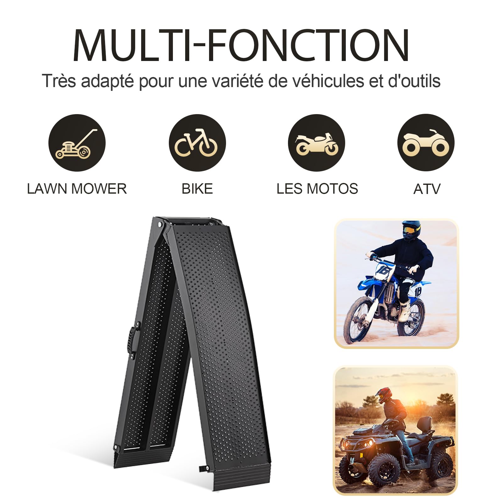 gardhom 2X Rampe Voiture Pliante 680Kg Aluminium Rampe de Chargement 228x28x4.5cm Antidérapante Rampes de manutention Rampe Moto, Tondeuse à Gazon, Vélo et Quad