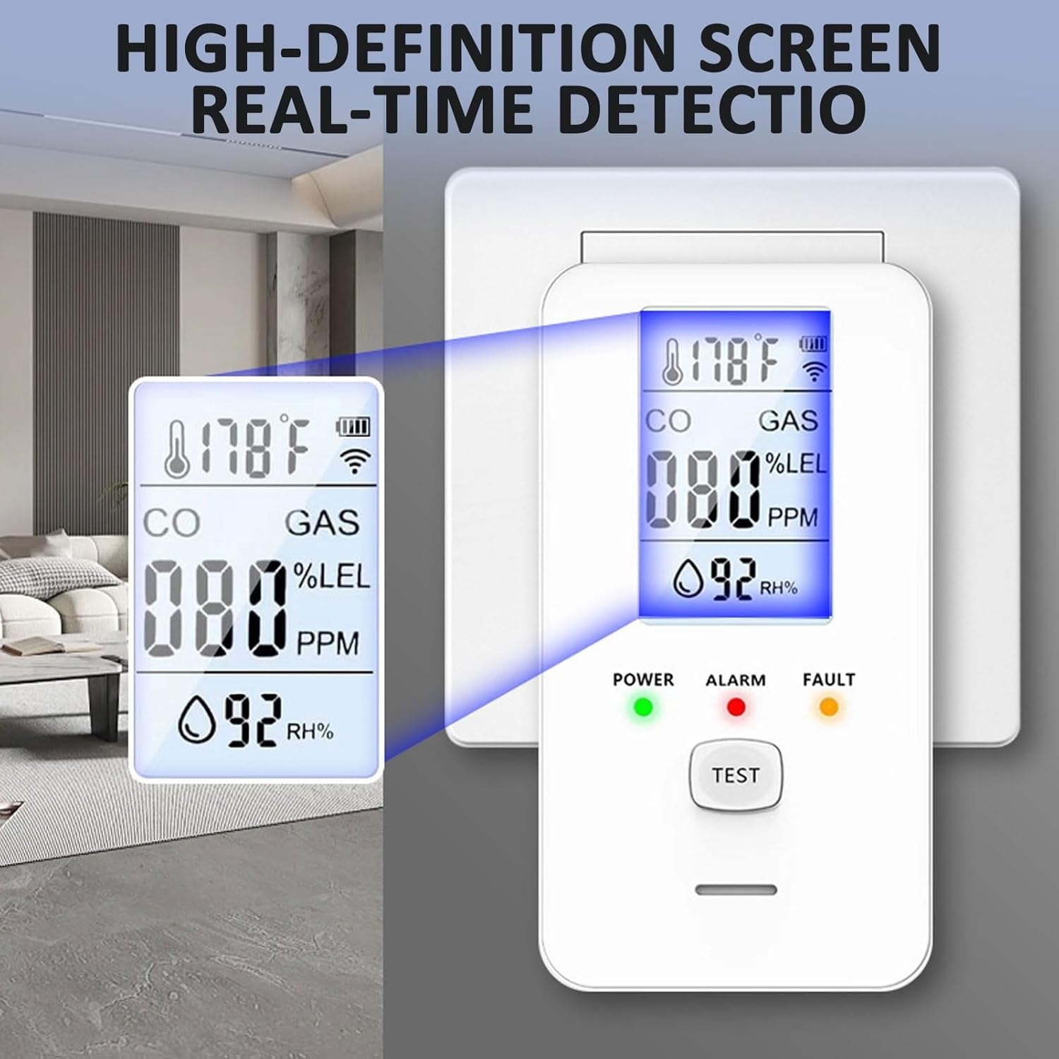 Steadfast Haven 4-in-1 Detector with HD Screen, Home, Apartment, Hotel, Camping RV (White and Black)