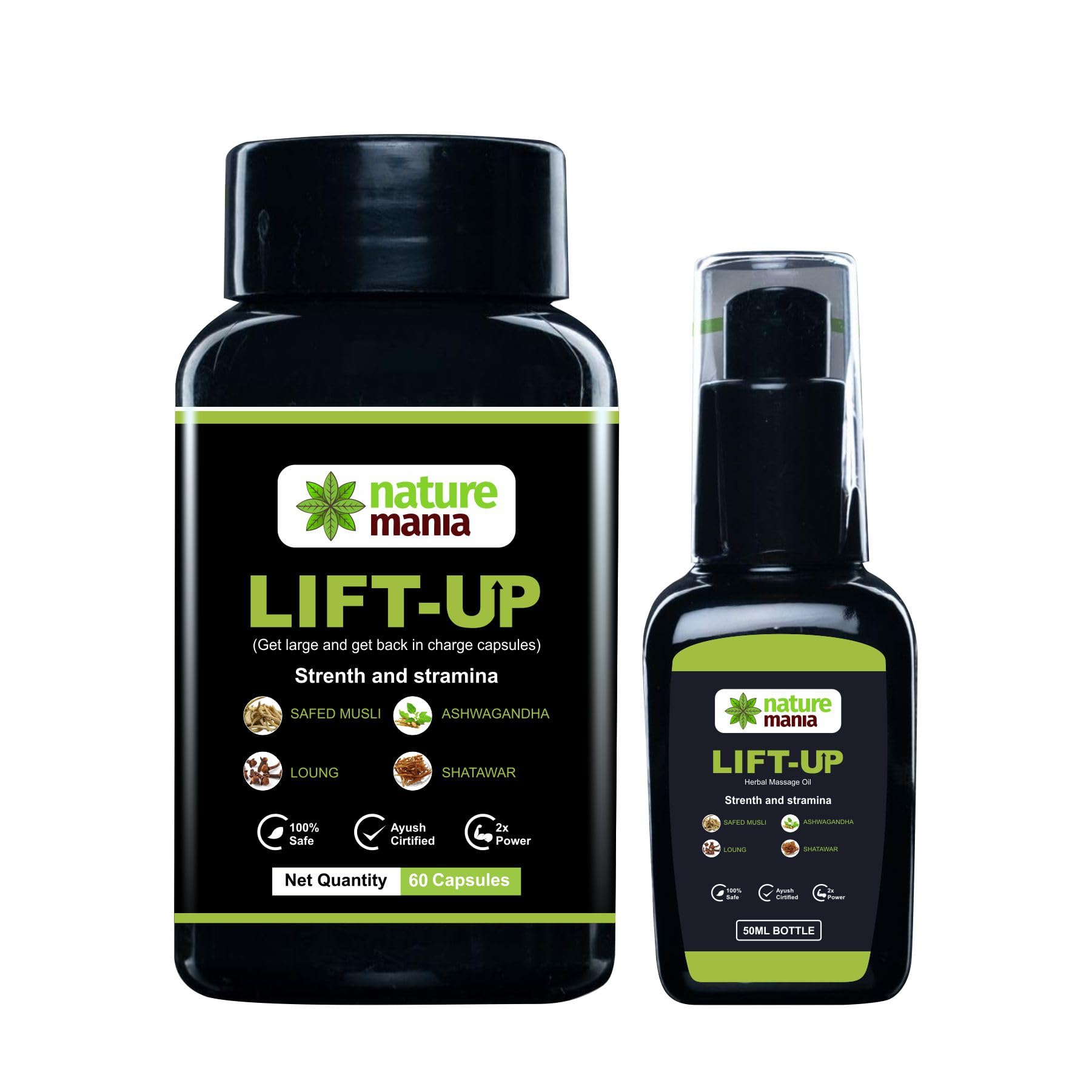 Nature Mania Lift-Up Natural Massage Oil 50 ml And Lift Up Capsule 60 Pies With Pure and Natural Ingredients, No side Effects (B0DG8X81FS) Amazon Price History, Amazon Price Tracker