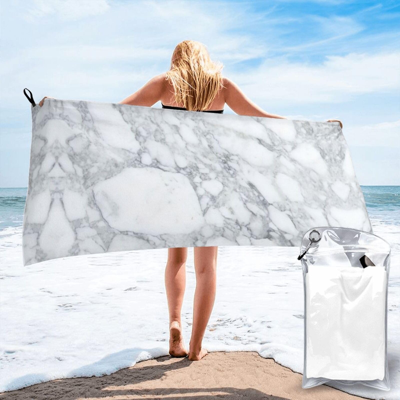 VCzsdff Light Black Marble Print Quick Dry Towel Compact Beach Shower Wrap For Camping Fitness