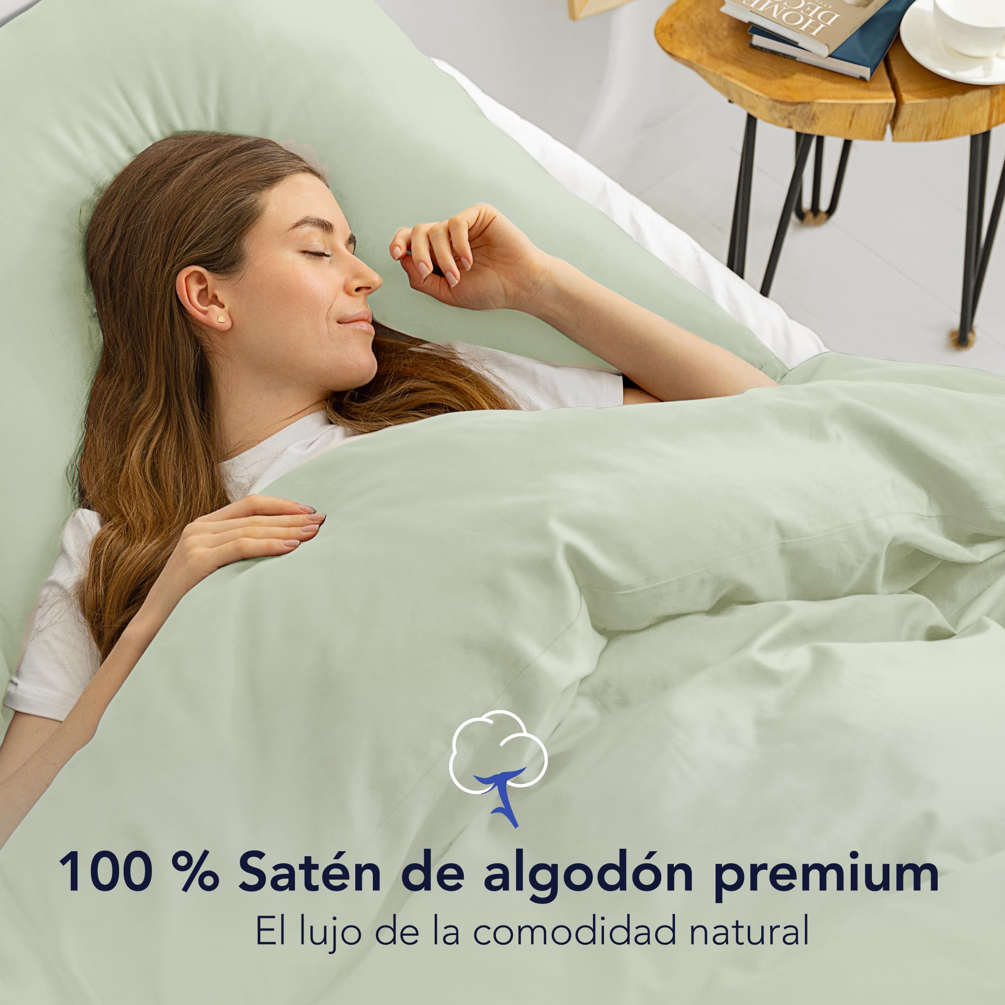 Dreamzie Funda Nordica Algodon Satinado 140x200 cm - Verde - Ropa de Cama, Funda Edredon 140x200 cm y 1 Funda Almohada 80x80 cm - Algodón Satinado - 2 Piezas