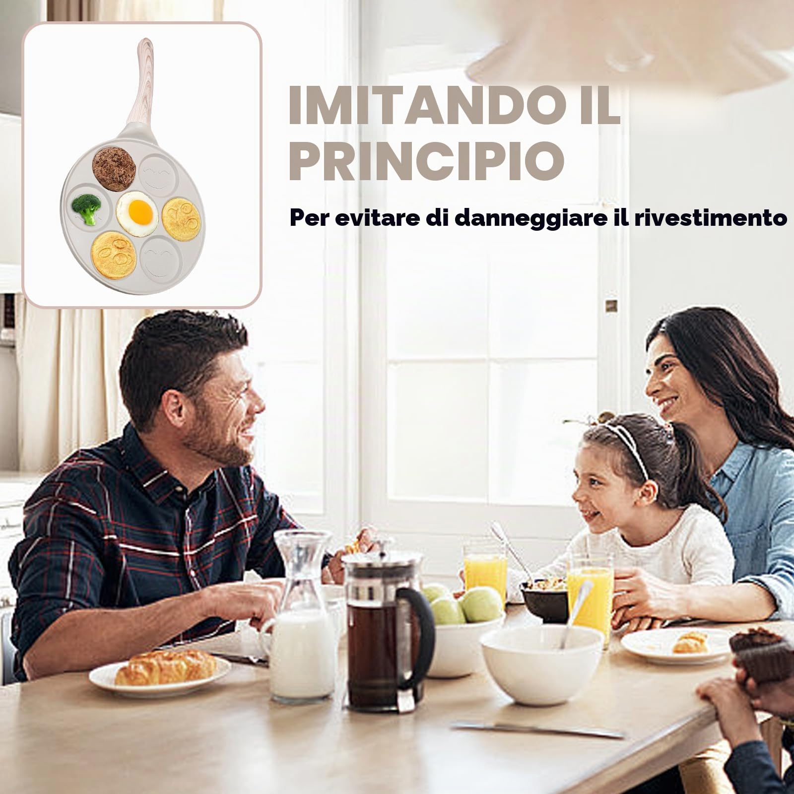 Padella antiaderente per pancake, 26 cm, con sette fori, per crepes Crepes Maker con facce sorridenti, padella per pancake per gas, ecc, padella per uova fritte per omelette, frittelle, hamburger