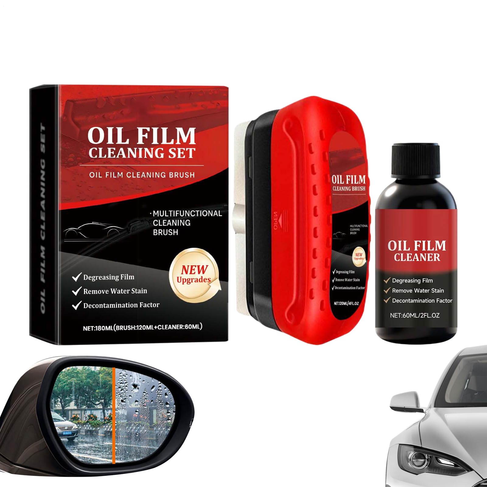 Spazzola in Vetro per Aloni d' Olio Pannello di Pulizia Universale | Kit Pulizia Parabrezza Auto con Rimuovitore Macchie per Auto Interno Esterno Schermo PP Pelle SUV e Ve