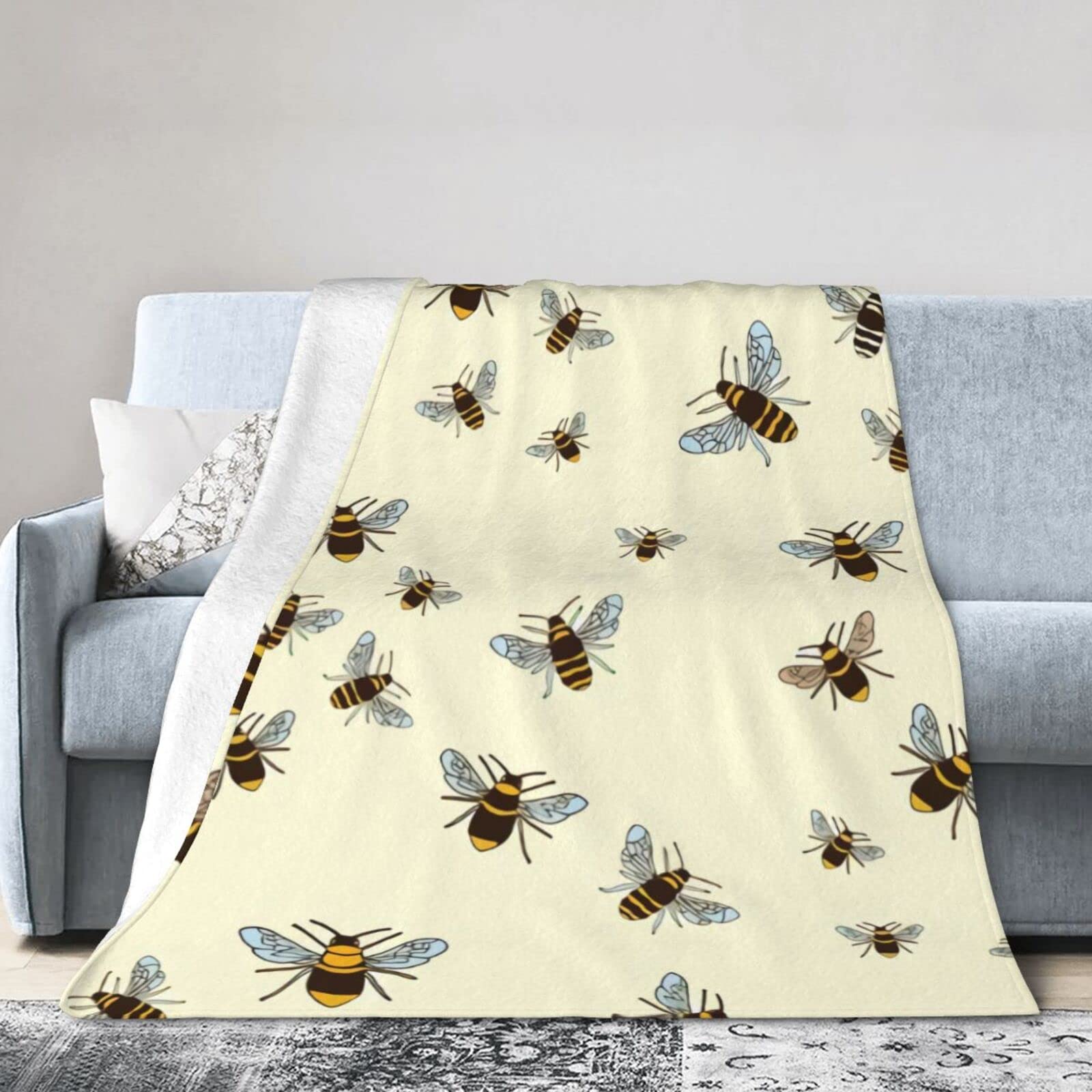 Honey Bee Soft Micro Flannel Blanket Throw, Warm Cozy Lightweight Decorative Blanket for Sofa Couch Bed, Printed Blanket Gifts for Kids Girls Boys Women Men