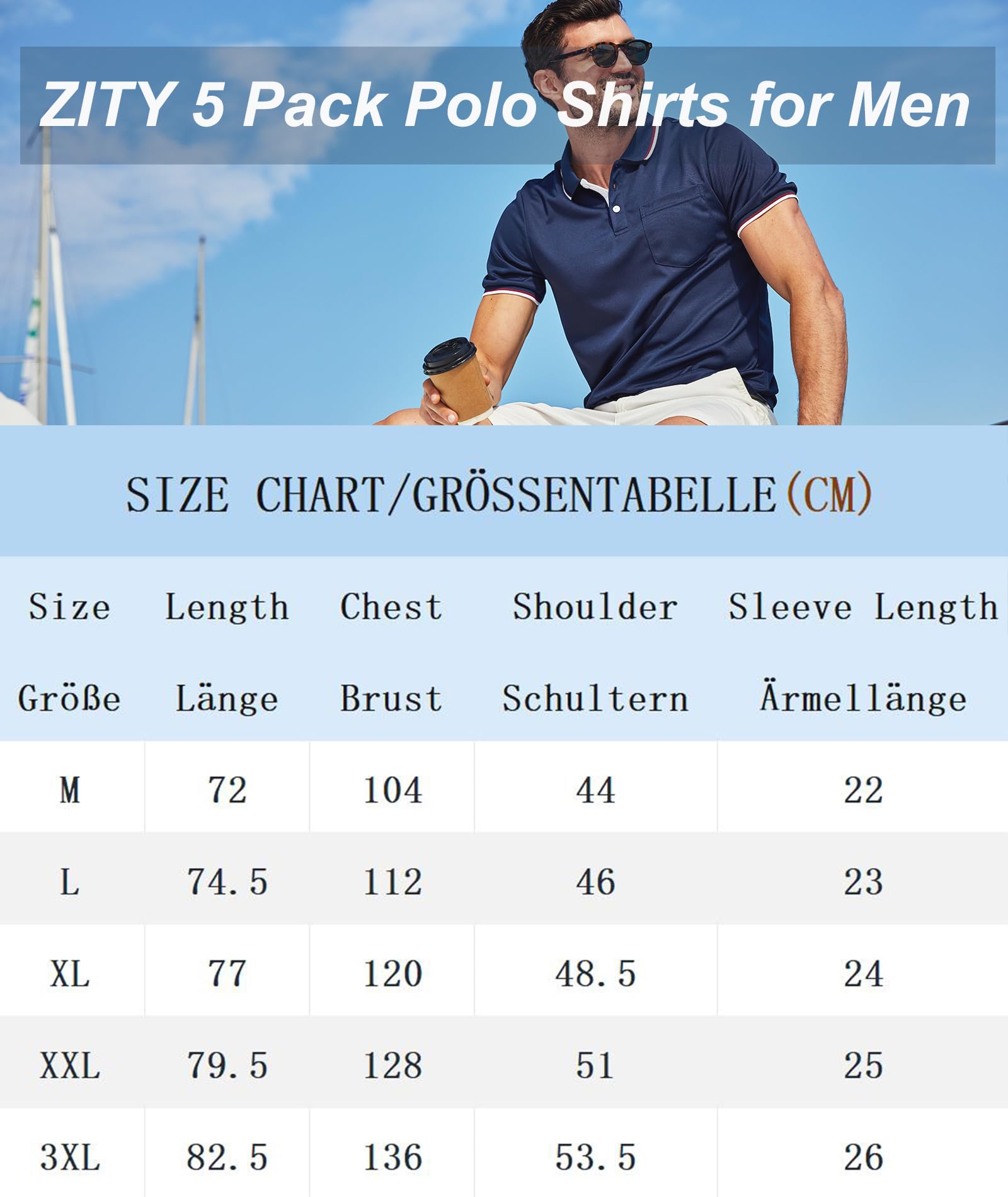 ZITY Polo Uomo Maniche Corte Pacco da 5 Polo Golf Tennis Estate Magliette Leggera e Traspirante T Shirt Primavera Camicie per Il Lavoro,Vacanze - 5