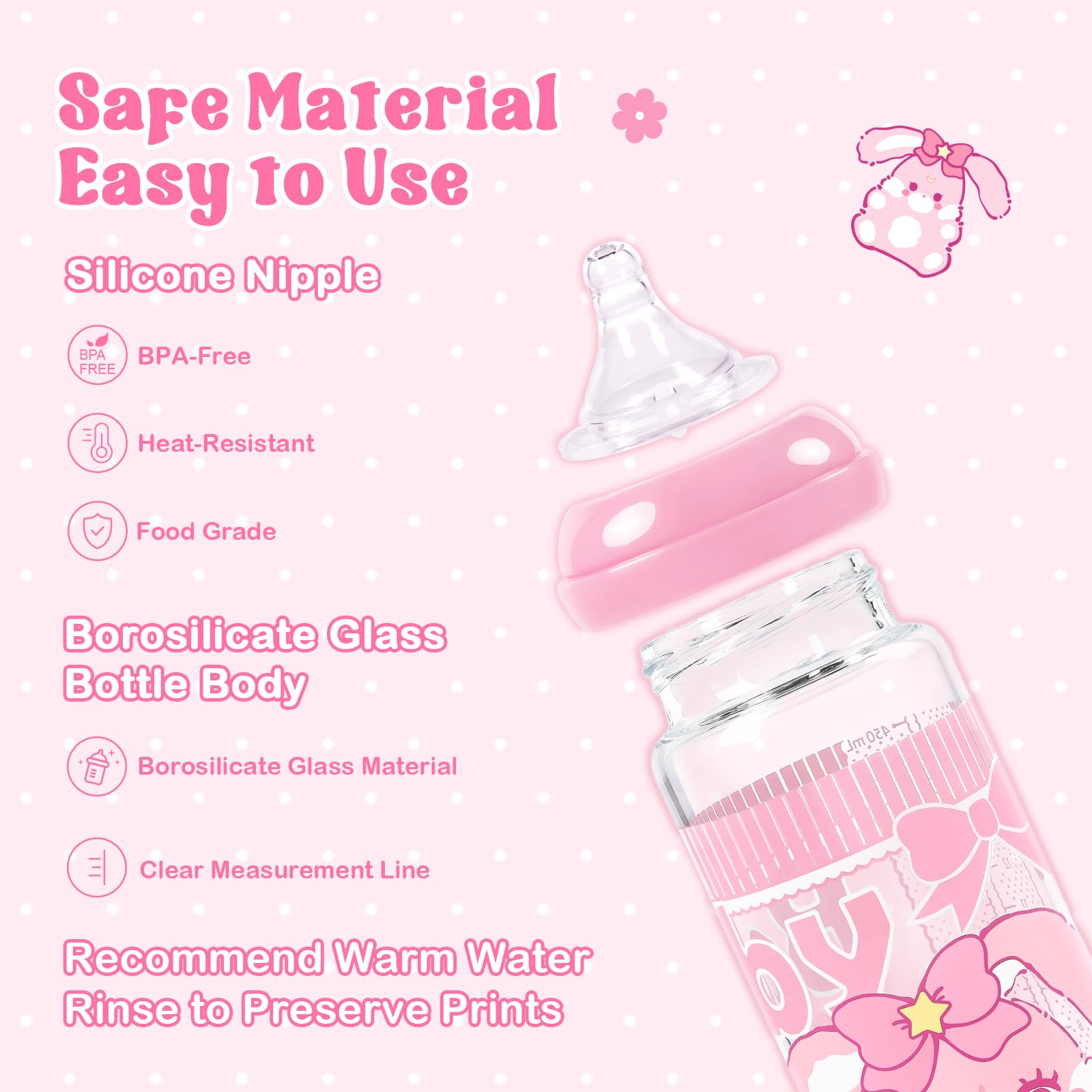 LittleForBig Erwachsene Flasche Ultra Gedruckt Spezialität Überdimensioniert Glas Fütterung Baby Usagi Muster